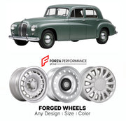 CUSTOM CLASSIC VINTAGE RESTOMOD RETRO OLD SCHOOL FORGED WHEELS RIMS for ROVER P4 1949 - 1964

Custom forged wheels for Rover P4 1949 - 1964. Classic, vintage, restomod wheel designs made to order in custom sizes, offsets, colors and finishes.

We manufacture premium quality forged wheels rims for Rover P4 1949 - 1964 in any design, size, color.

THIS WHEEL DESIGN CAN BE CUSTOM-MADE FOR YOUR CAR IN ANY SIZE AND COLOR OPTIONS
Available in monoblock, 2-piece, 3-piece, duoblock, beadlock
3D wheel renderings are
