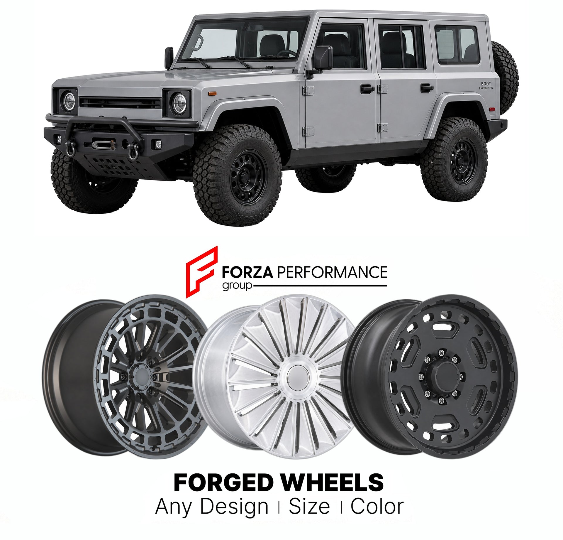 FORGED WHEELS RIMS for SCG BOOT EXPEDITION 2019+

Custom forged wheels for SCG Boot Expedition 2019+. Made-to-order monoblock, 2-piece and 3-piece rims in custom sizes, offsets, colors and finishes with guaranteed fitment.

We manufacture premium quality forged wheels rims for SCG Boot Expedition 2019+ in any design, size, color.

THIS WHEEL DESIGN CAN BE CUSTOM-MADE FOR YOUR CAR IN ANY SIZE AND COLOR OPTIONS
Available in monoblock, 2-piece, 3-piece, duoblock, beadlock
3D wheel renderings are provided accor