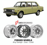 CUSTOM CLASSIC VINTAGE RESTOMOD RETRO OLD SCHOOL FORGED WHEELS RIMS for SEAT 131 1975 - 1984

Custom forged wheels for SEAT 131 1975 - 1984. Classic, vintage, restomod wheel designs made to order in custom sizes, offsets, colors and finishes.

We manufacture premium quality forged wheels rims for SEAT 131 1975 - 1984 in any design, size, color.

THIS WHEEL DESIGN CAN BE CUSTOM-MADE FOR YOUR CAR IN ANY SIZE AND COLOR OPTIONS
Available in monoblock, 2-piece, 3-piece, duoblock, beadlock
3D wheel renderings are