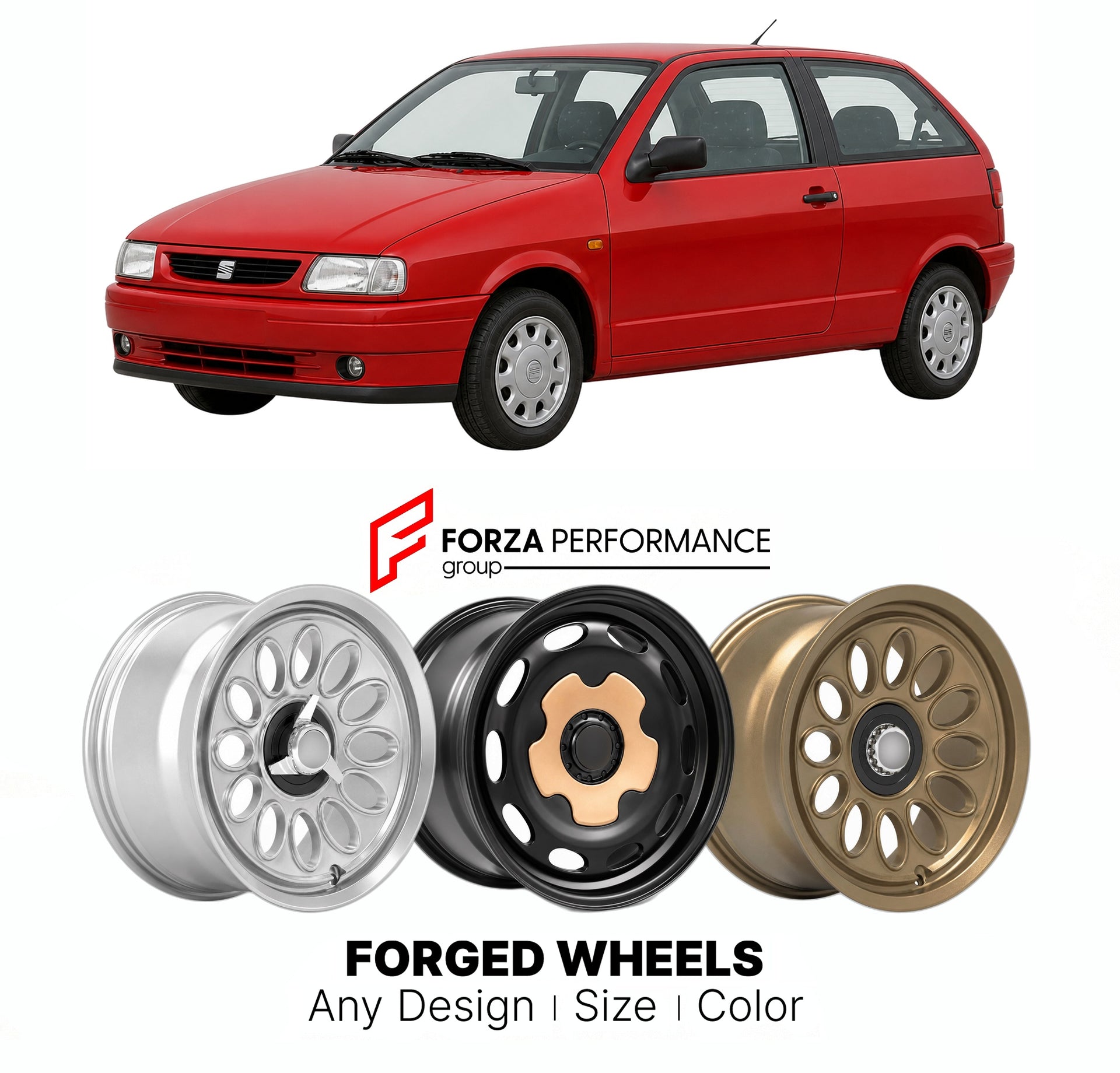 CUSTOM CLASSIC VINTAGE RESTOMOD RETRO OLD SCHOOL FORGED WHEELS RIMS for SEAT IBIZA MK 2 1993 - 2002

Custom forged wheels for SEAT Ibiza MK 2 1993 - 2002. Classic, vintage, restomod wheel designs made to order in custom sizes, offsets, colors and finishes.

We manufacture premium quality forged wheels rims for SEAT Ibiza MK 2 1993 - 2002 in any design, size, color.

THIS WHEEL DESIGN CAN BE CUSTOM-MADE FOR YOUR CAR IN ANY SIZE AND COLOR OPTIONS
Available in monoblock, 2-piece, 3-piece, duoblock, beadlock
3D