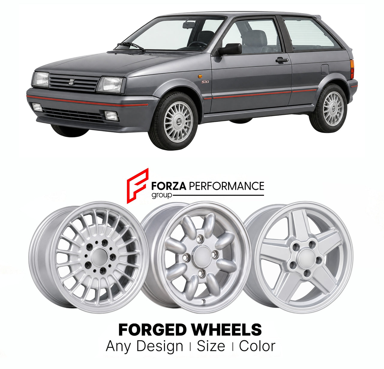 CUSTOM CLASSIC VINTAGE RESTOMOD RETRO OLD SCHOOL FORGED WHEELS RIMS for SEAT IBIZA SXI MK 1 1988 - 1993

Custom forged wheels for SEAT Ibiza SXI MK 1 1988 - 1993. Classic, vintage, restomod wheel designs made to order in custom sizes, offsets, colors and finishes.

We manufacture premium quality forged wheels rims for SEAT Ibiza SXI MK 1 1988 - 1993 in any design, size, color.

THIS WHEEL DESIGN CAN BE CUSTOM-MADE FOR YOUR CAR IN ANY SIZE AND COLOR OPTIONS
Available in monoblock, 2-piece, 3-piece, duoblock,