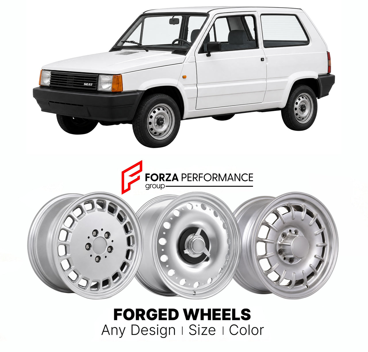 CUSTOM CLASSIC VINTAGE RESTOMOD RETRO OLD SCHOOL FORGED WHEELS RIMS for SEAT MARBELLA 1986 - 1998

Custom forged wheels for SEAT Marbella 1986 - 1998. Classic, vintage, restomod wheel designs made to order in custom sizes, offsets, colors and finishes.

We manufacture premium quality forged wheels rims for SEAT Marbella 1986 - 1998 in any design, size, color.

THIS WHEEL DESIGN CAN BE CUSTOM-MADE FOR YOUR CAR IN ANY SIZE AND COLOR OPTIONS
Available in monoblock, 2-piece, 3-piece, duoblock, beadlock
3D wheel