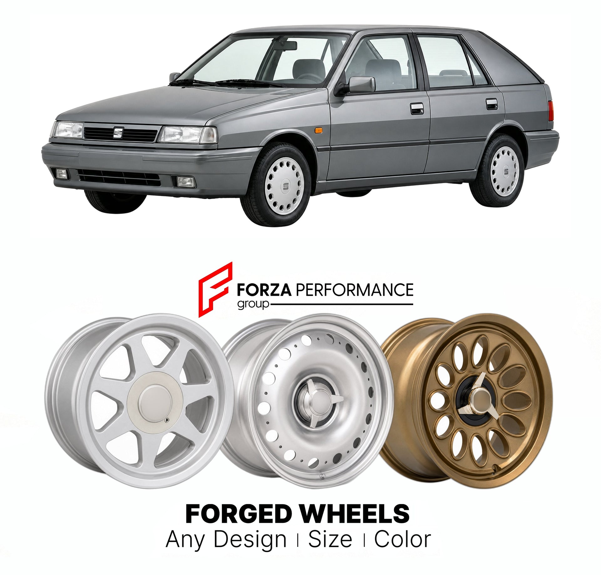 CUSTOM CLASSIC VINTAGE RESTOMOD RETRO OLD SCHOOL FORGED WHEELS RIMS for SEAT TOLEDO MK 1 1991 - 1999

Custom forged wheels for SEAT Toledo MK 1 1991 - 1999. Classic, vintage, restomod wheel designs made to order in custom sizes, offsets, colors and finishes.

We manufacture premium quality forged wheels rims for SEAT Toledo MK 1 1991 - 1999 in any design, size, color.

THIS WHEEL DESIGN CAN BE CUSTOM-MADE FOR YOUR CAR IN ANY SIZE AND COLOR OPTIONS
Available in monoblock, 2-piece, 3-piece, duoblock, beadlock