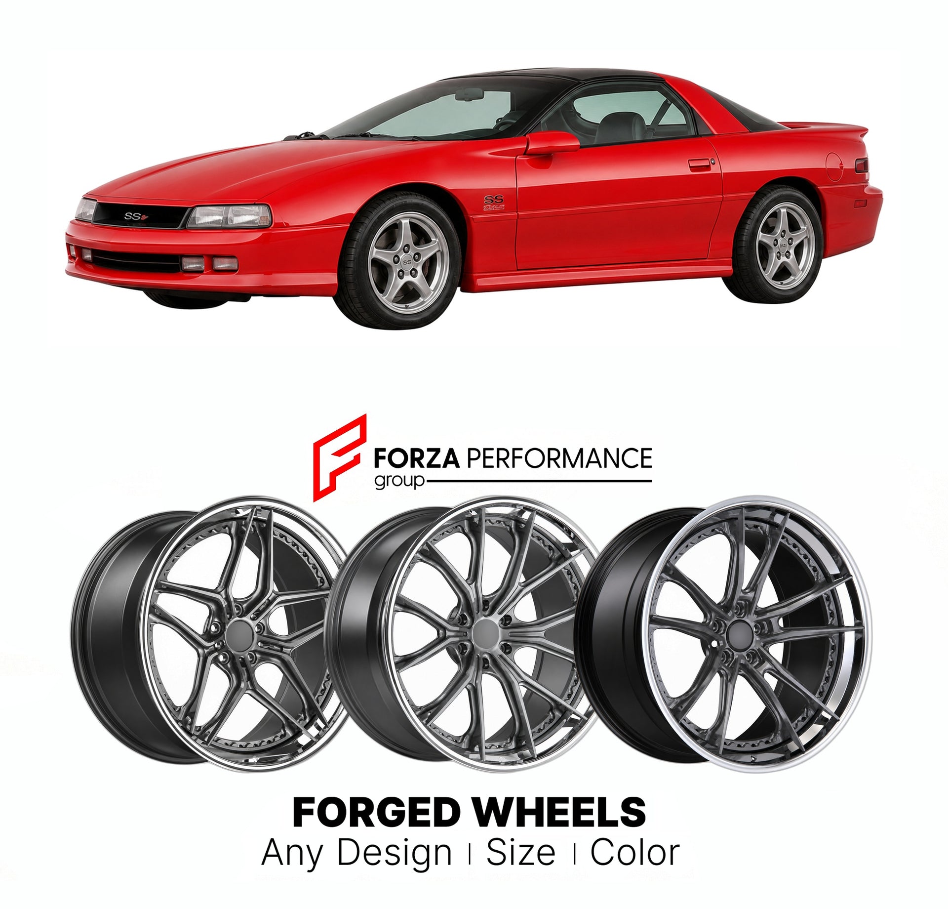 FORGED WHEELS RIMS for SLP CAMARO SS 1996 - 2002

Custom forged wheels for SLP Camaro SS 1996 - 2002. Made-to-order monoblock, 2-piece and 3-piece rims in custom sizes, offsets, colors and finishes with guaranteed fitment.

We manufacture premium quality forged wheels rims for SLP Camaro SS 1996 - 2002 in any design, size, color.

THIS WHEEL DESIGN CAN BE CUSTOM-MADE FOR YOUR CAR IN ANY SIZE AND COLOR OPTIONS
Available in monoblock, 2-piece, 3-piece, duoblock, beadlock
3D wheel renderings are provided accor