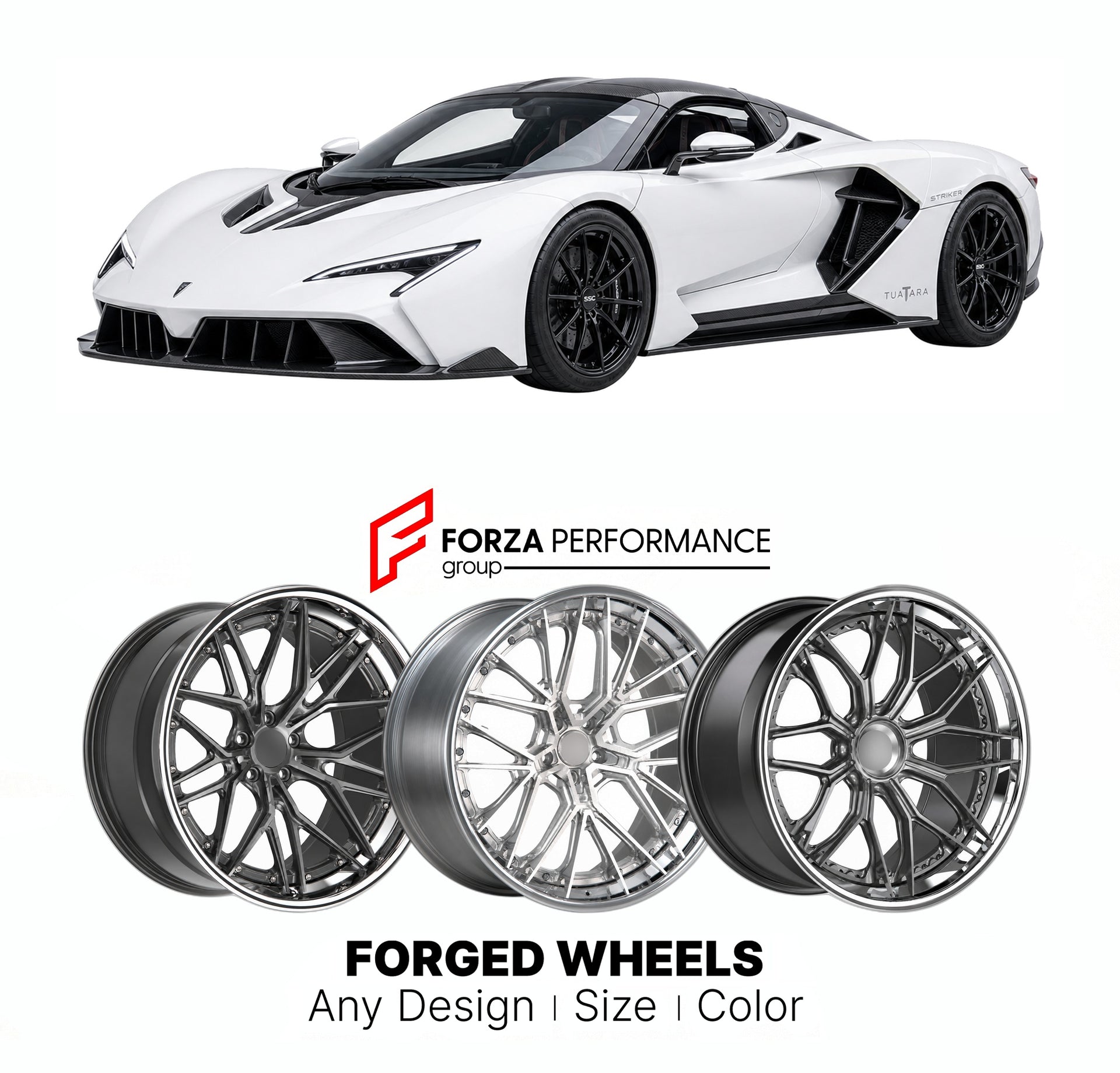 FORGED WHEELS RIMS for SSC TUATARA STRIKER 2020+

Custom forged wheels for SSC Tuatara Striker 2020+. Made-to-order monoblock, 2-piece and 3-piece rims in custom sizes, offsets, colors and finishes with guaranteed fitment.

We manufacture premium quality forged wheels rims for SSC Tuatara Striker 2020+ in any design, size, color.

THIS WHEEL DESIGN CAN BE CUSTOM-MADE FOR YOUR CAR IN ANY SIZE AND COLOR OPTIONS
Available in monoblock, 2-piece, 3-piece, duoblock, beadlock
3D wheel renderings are provided accor
