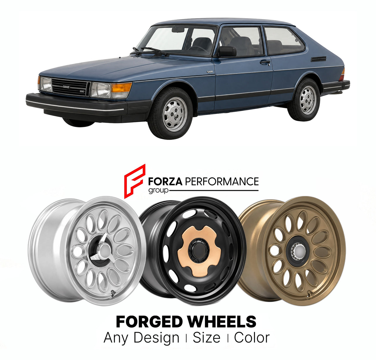 CUSTOM CLASSIC VINTAGE RESTOMOD RETRO OLD SCHOOL FORGED WHEELS RIMS for SAAB 900 CLASSIC 1978 - 1994

Custom forged wheels for Saab 900 Classic 1978 - 1994. Classic, vintage, restomod wheel designs made to order in custom sizes, offsets, colors and finishes.

We manufacture premium quality forged wheels rims for Saab 900 Classic 1978 - 1994 in any design, size, color.

THIS WHEEL DESIGN CAN BE CUSTOM-MADE FOR YOUR CAR IN ANY SIZE AND COLOR OPTIONS
Available in monoblock, 2-piece, 3-piece, duoblock, beadlock
