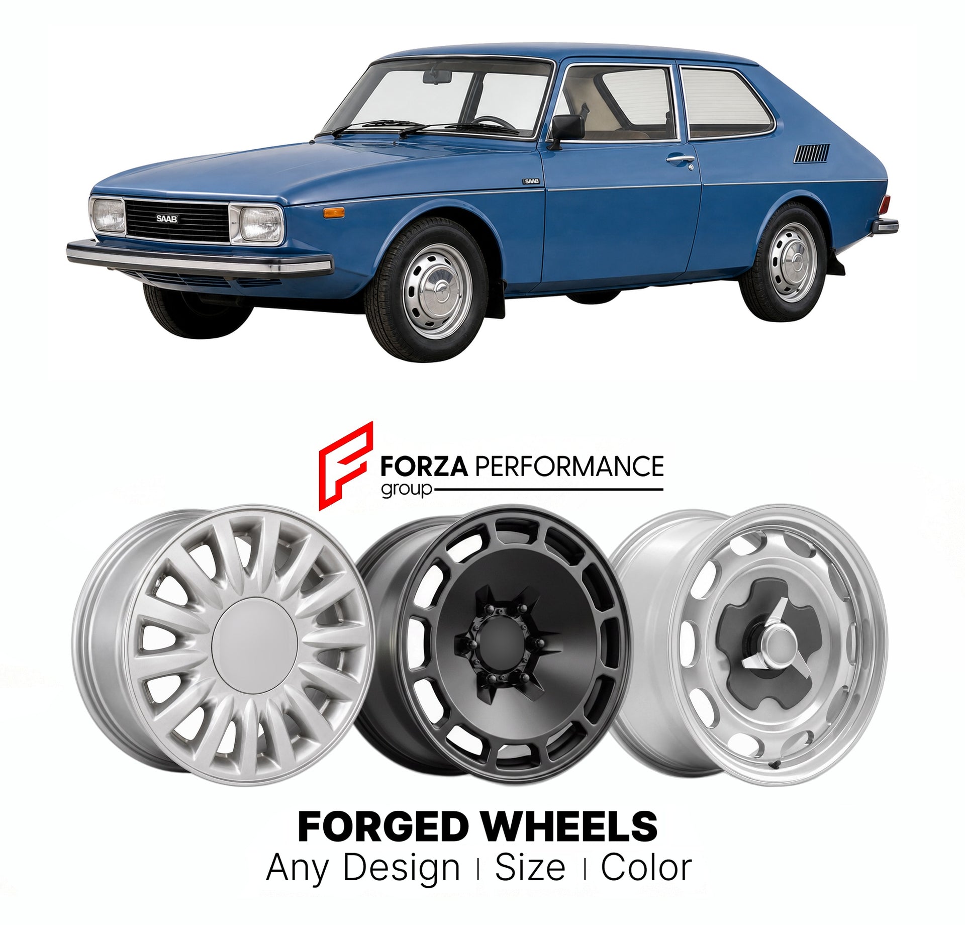 CUSTOM CLASSIC VINTAGE RESTOMOD RETRO OLD SCHOOL FORGED WHEELS RIMS for SAAB 99 1968 - 1984

Custom forged wheels for Saab 99 1968 - 1984. Classic, vintage, restomod wheel designs made to order in custom sizes, offsets, colors and finishes.

We manufacture premium quality forged wheels rims for Saab 99 1968 - 1984 in any design, size, color.

THIS WHEEL DESIGN CAN BE CUSTOM-MADE FOR YOUR CAR IN ANY SIZE AND COLOR OPTIONS
Available in monoblock, 2-piece, 3-piece, duoblock, beadlock
3D wheel renderings are pr