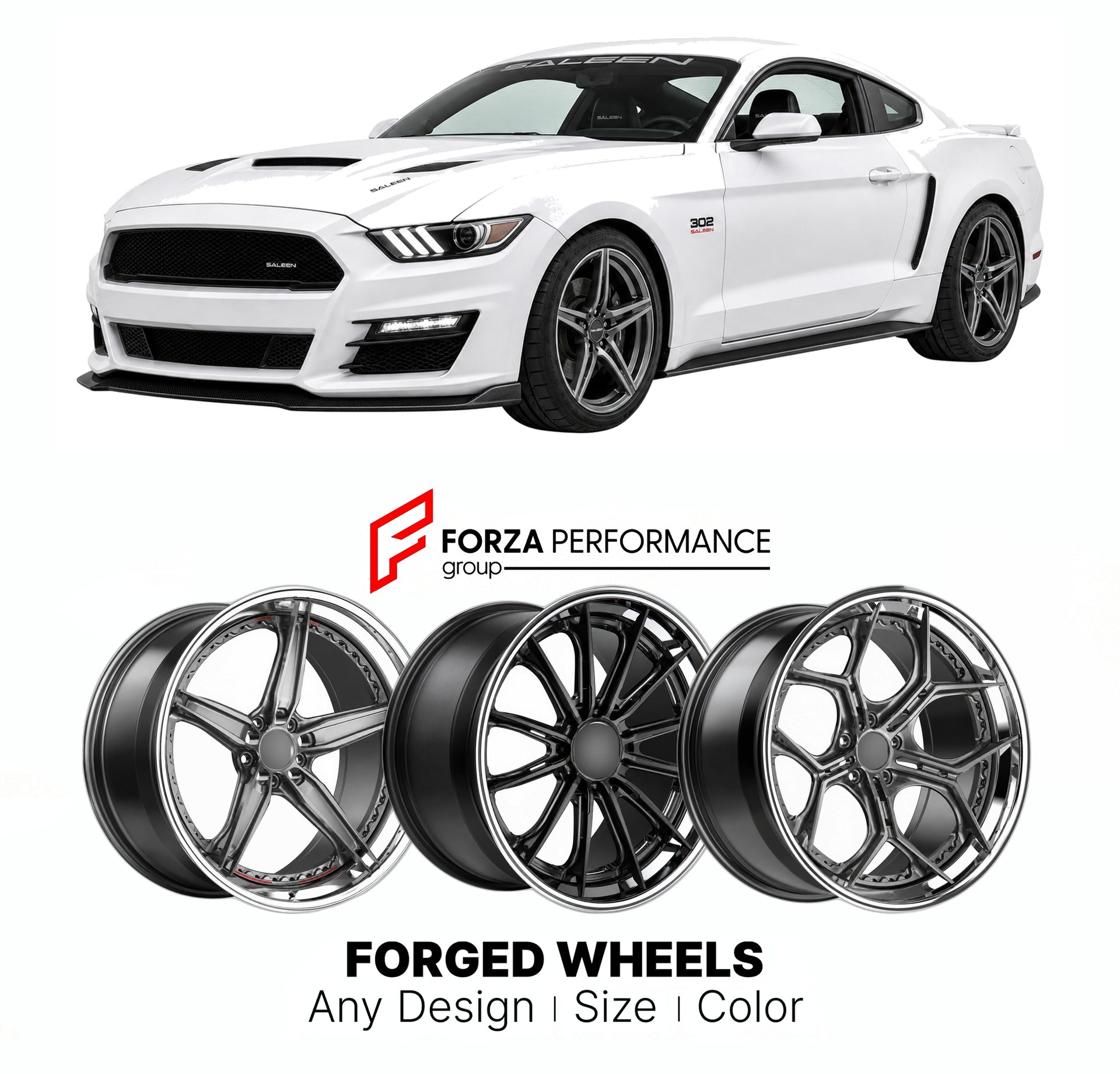 FORGED WHEELS RIMS for SALEEN 302 MUSTANG S550 S650 2015+

Custom forged wheels for Saleen 302 Mustang S550 S650 2015+. Made-to-order monoblock, 2-piece and 3-piece rims in custom sizes, offsets, colors and finishes with guaranteed fitment.

We manufacture premium quality forged wheels rims for Saleen 302 Mustang S550 S650 2015+ in any design, size, color.

THIS WHEEL DESIGN CAN BE CUSTOM-MADE FOR YOUR CAR IN ANY SIZE AND COLOR OPTIONS
Available in monoblock, 2-piece, 3-piece, duoblock, beadlock
3D wheel re