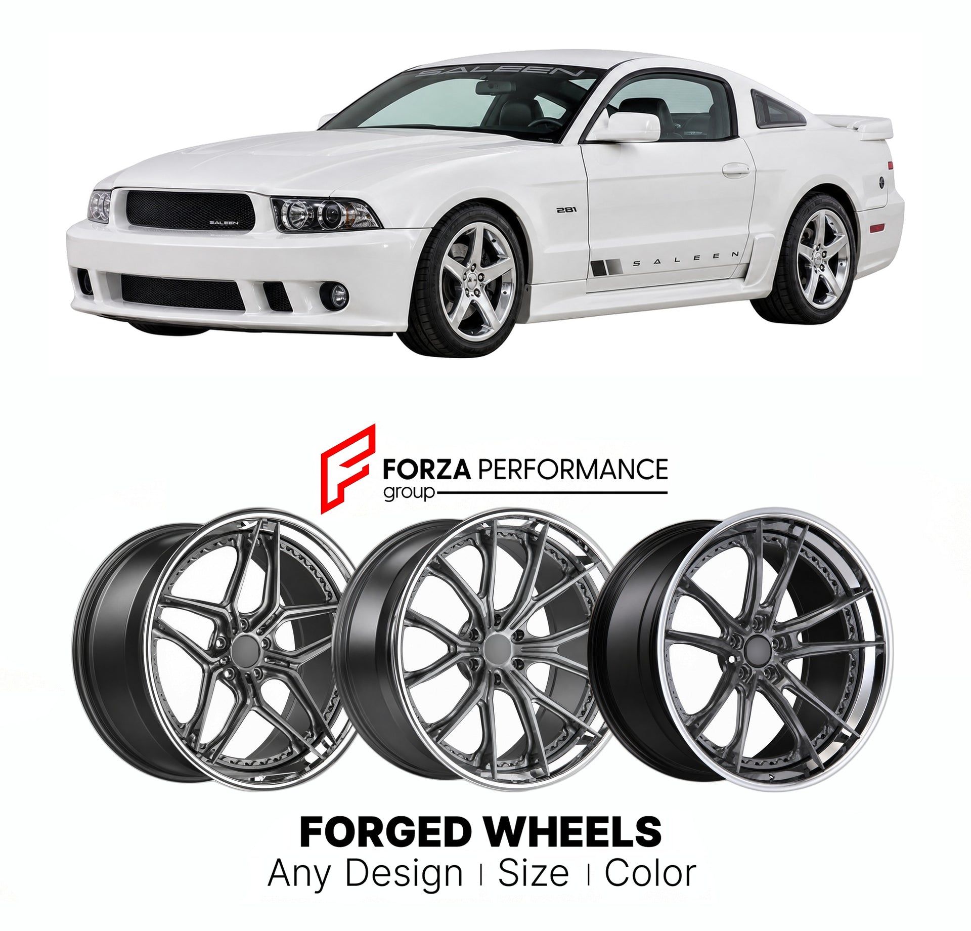 FORGED WHEELS RIMS for SALEEN MUSTANG S281 FOX SN95 S197 S550 1990+

Custom forged wheels for Saleen Mustang S281 Fox SN95 S197 S550 1990+. Made-to-order monoblock, 2-piece and 3-piece rims in custom sizes, offsets, colors and finishes with guaranteed fitment.

We manufacture premium quality forged wheels rims for Saleen Mustang S281 Fox SN95 S197 S550 1990+ in any design, size, color.

THIS WHEEL DESIGN CAN BE CUSTOM-MADE FOR YOUR CAR IN ANY SIZE AND COLOR OPTIONS
Available in monoblock, 2-piece, 3-piece, 