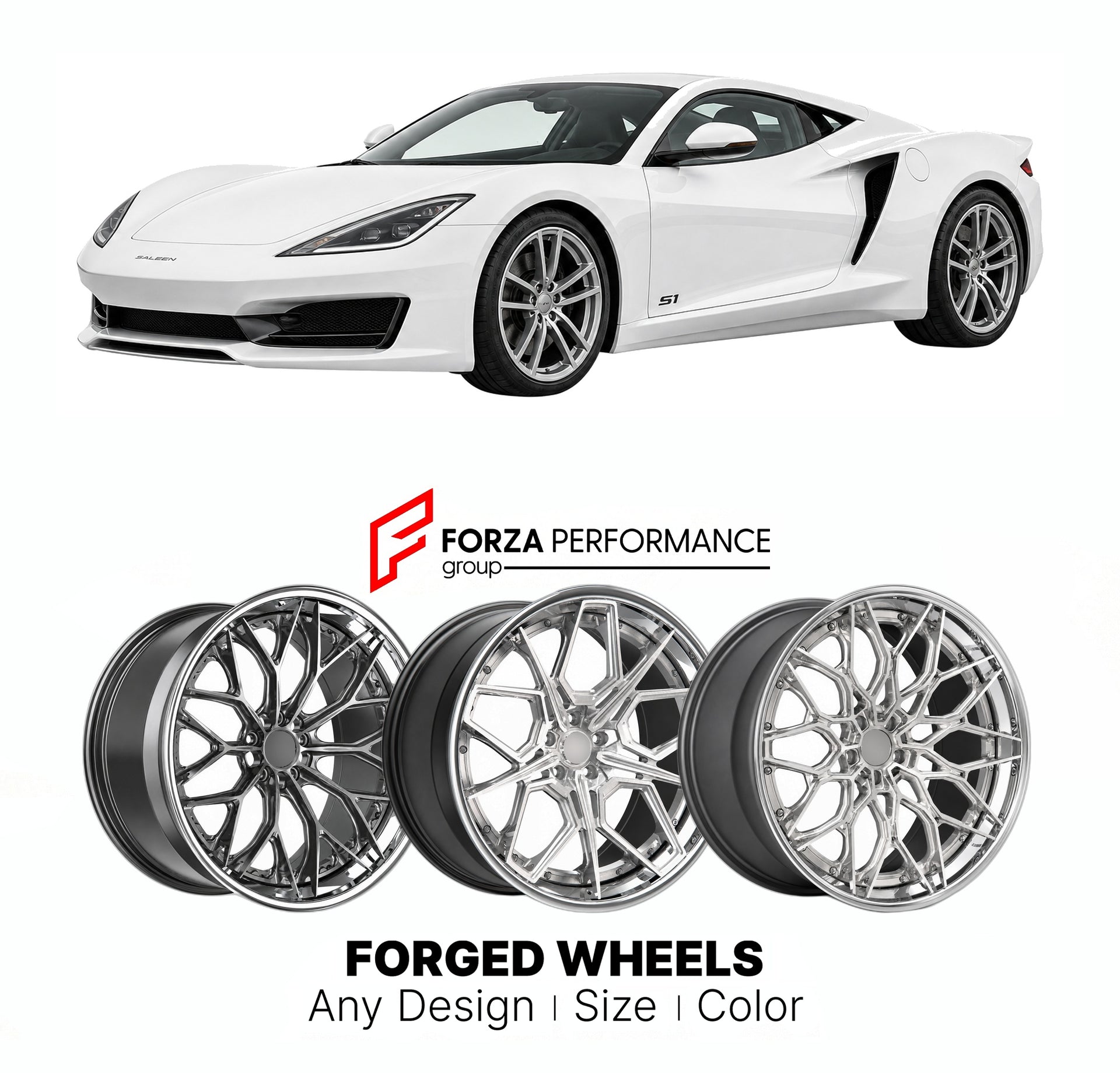 FORGED WHEELS RIMS for SALEEN S1 2019+

Custom forged wheels for Saleen S1 2019+. Made-to-order monoblock, 2-piece and 3-piece rims in custom sizes, offsets, colors and finishes with guaranteed fitment.

We manufacture premium quality forged wheels rims for Saleen S1 2019+ in any design, size, color.

THIS WHEEL DESIGN CAN BE CUSTOM-MADE FOR YOUR CAR IN ANY SIZE AND COLOR OPTIONS
Available in monoblock, 2-piece, 3-piece, duoblock, beadlock
3D wheel renderings are provided according to the exact dimensions a