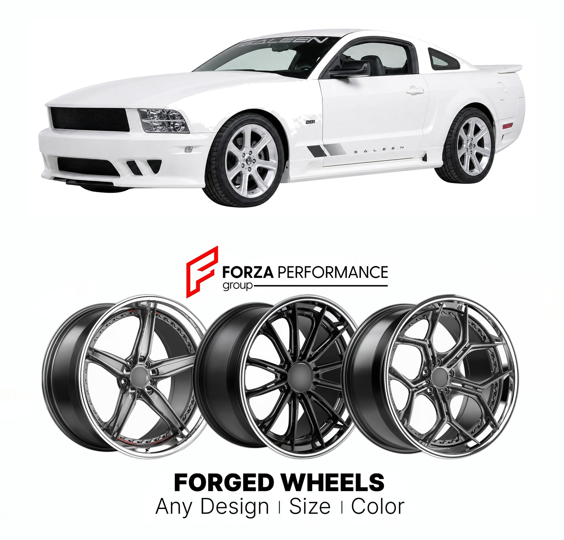 FORGED WHEELS RIMS for SALEEN S281 MUSTANG S197 CONVERSION 2005 - 2009

Custom forged wheels for Saleen S281 Mustang S197 Conversion 2005 - 2009. Made-to-order monoblock, 2-piece and 3-piece rims in custom sizes, offsets, colors and finishes with guaranteed fitment.

We manufacture premium quality forged wheels rims for Saleen S281 Mustang S197 Conversion 2005 - 2009 in any design, size, color.

THIS WHEEL DESIGN CAN BE CUSTOM-MADE FOR YOUR CAR IN ANY SIZE AND COLOR OPTIONS
Available in monoblock, 2-piece, 