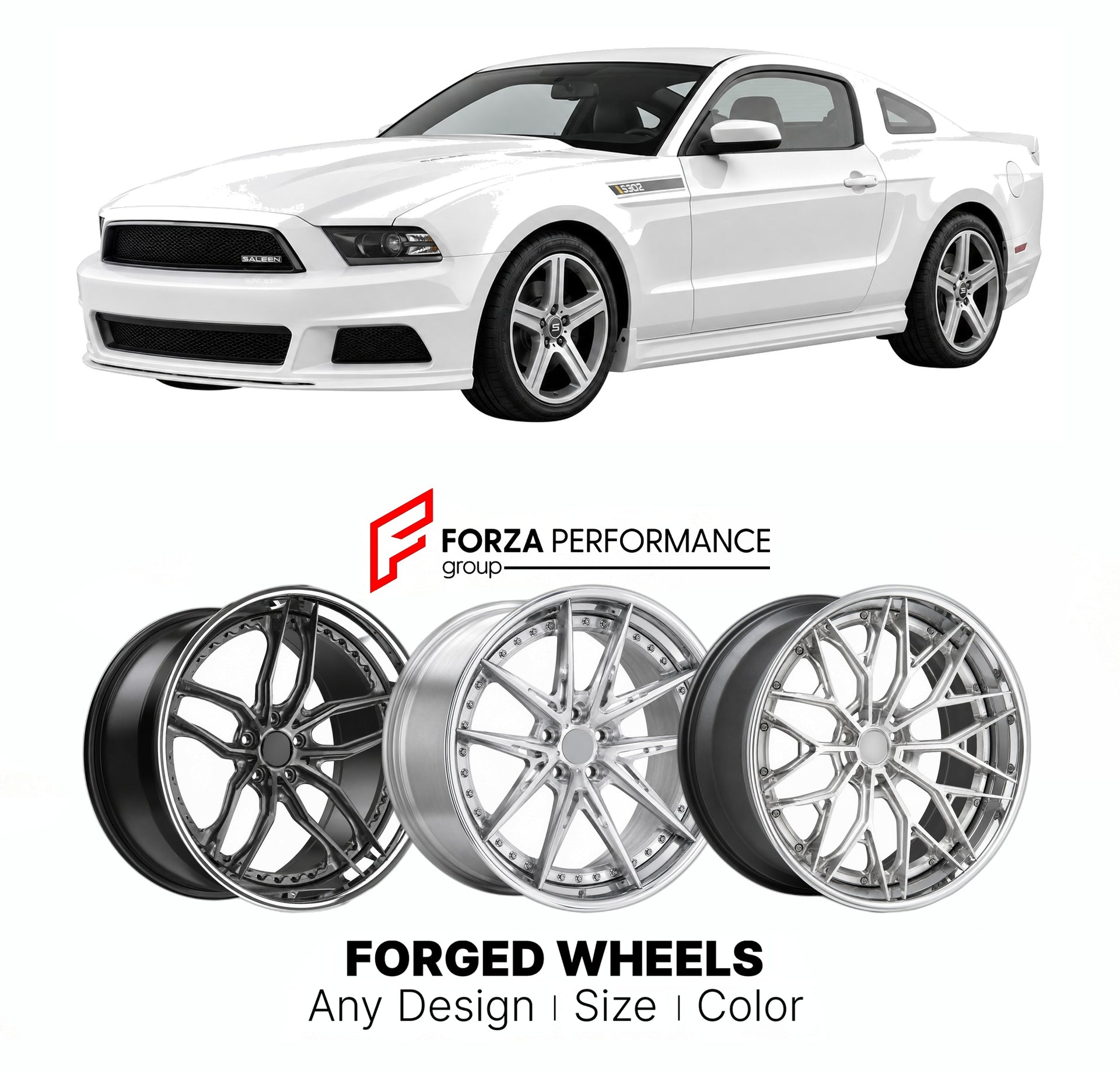 FORGED WHEELS RIMS for SALEEN S302 MUSTANG S197 S550 CONVERSION 2011+

Custom forged wheels for Saleen S302 Mustang S197 S550 Conversion 2011+. Made-to-order monoblock, 2-piece and 3-piece rims in custom sizes, offsets, colors and finishes with guaranteed fitment.

We manufacture premium quality forged wheels rims for Saleen S302 Mustang S197 S550 Conversion 2011+ in any design, size, color.

THIS WHEEL DESIGN CAN BE CUSTOM-MADE FOR YOUR CAR IN ANY SIZE AND COLOR OPTIONS
Available in monoblock, 2-piece, 3-p