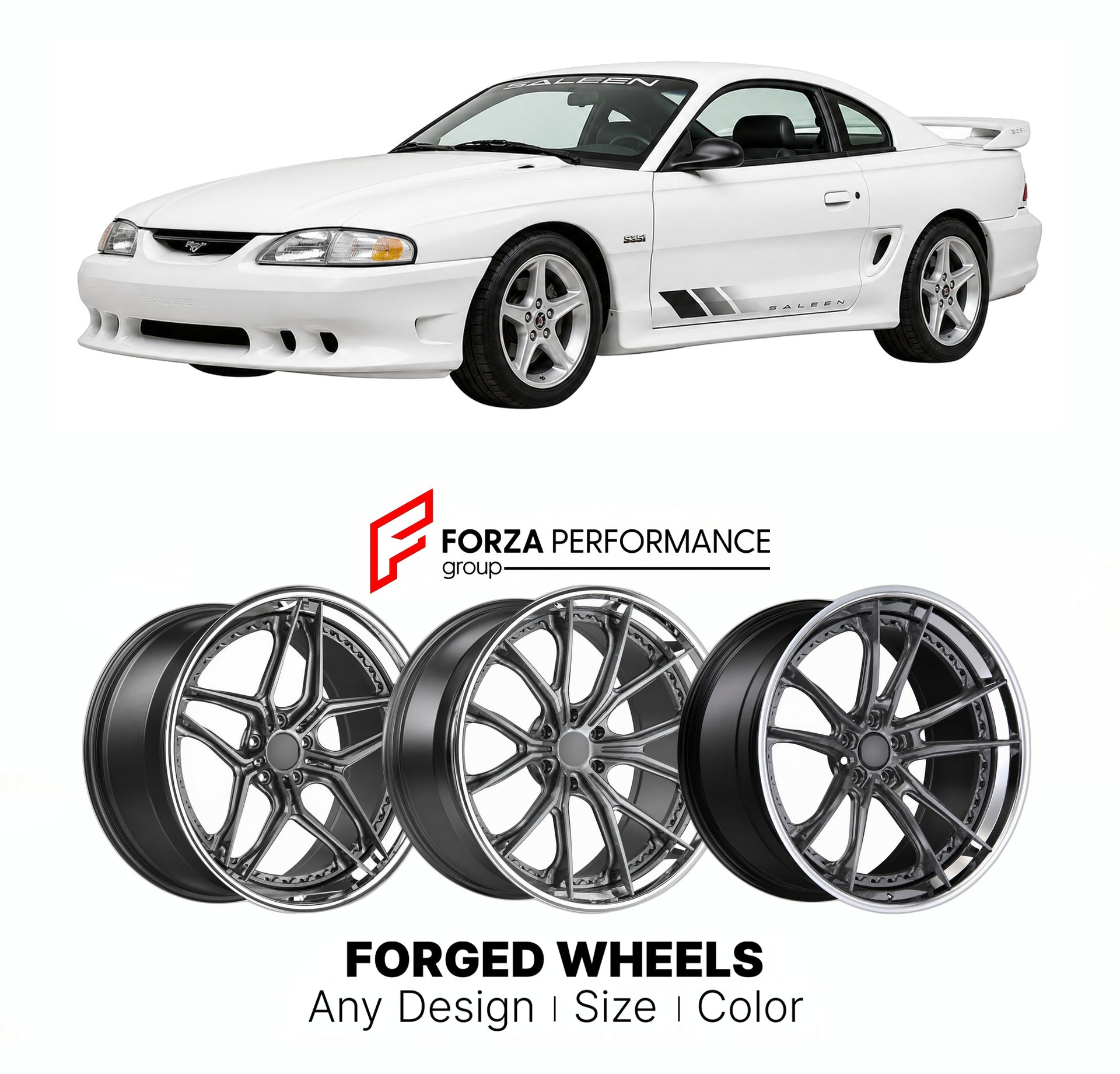 FORGED WHEELS RIMS for SALEEN S351 MUSTANG SN95 CONVERSION 1994 - 1999

Custom forged wheels for Saleen S351 Mustang SN95 Conversion 1994 - 1999. Made-to-order monoblock, 2-piece and 3-piece rims in custom sizes, offsets, colors and finishes with guaranteed fitment.

We manufacture premium quality forged wheels rims for Saleen S351 Mustang SN95 Conversion 1994 - 1999 in any design, size, color.

THIS WHEEL DESIGN CAN BE CUSTOM-MADE FOR YOUR CAR IN ANY SIZE AND COLOR OPTIONS
Available in monoblock, 2-piece, 
