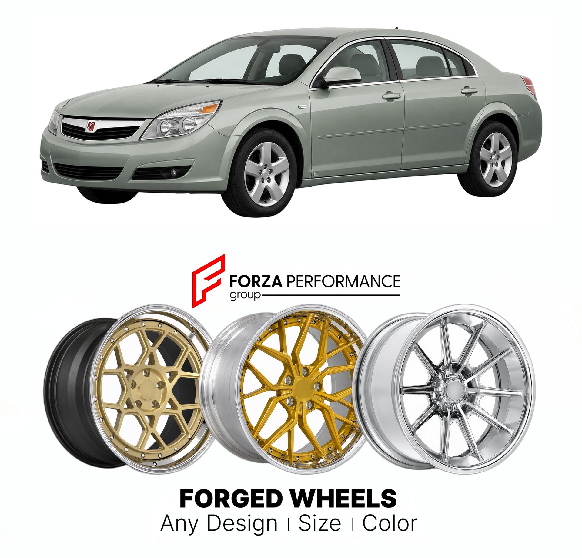 FORGED WHEELS RIMS for SATURN AURA GREEN LINE 2007 - 2010

Custom forged wheels for Saturn Aura Green Line 2007 - 2010. Made-to-order monoblock, 2-piece and 3-piece rims in custom sizes, offsets, colors and finishes with guaranteed fitment.

We manufacture premium quality forged wheels rims for Saturn Aura Green Line 2007 - 2010 in any design, size, color.

THIS WHEEL DESIGN CAN BE CUSTOM-MADE FOR YOUR CAR IN ANY SIZE AND COLOR OPTIONS
Available in monoblock, 2-piece, 3-piece, duoblock, beadlock
3D wheel re
