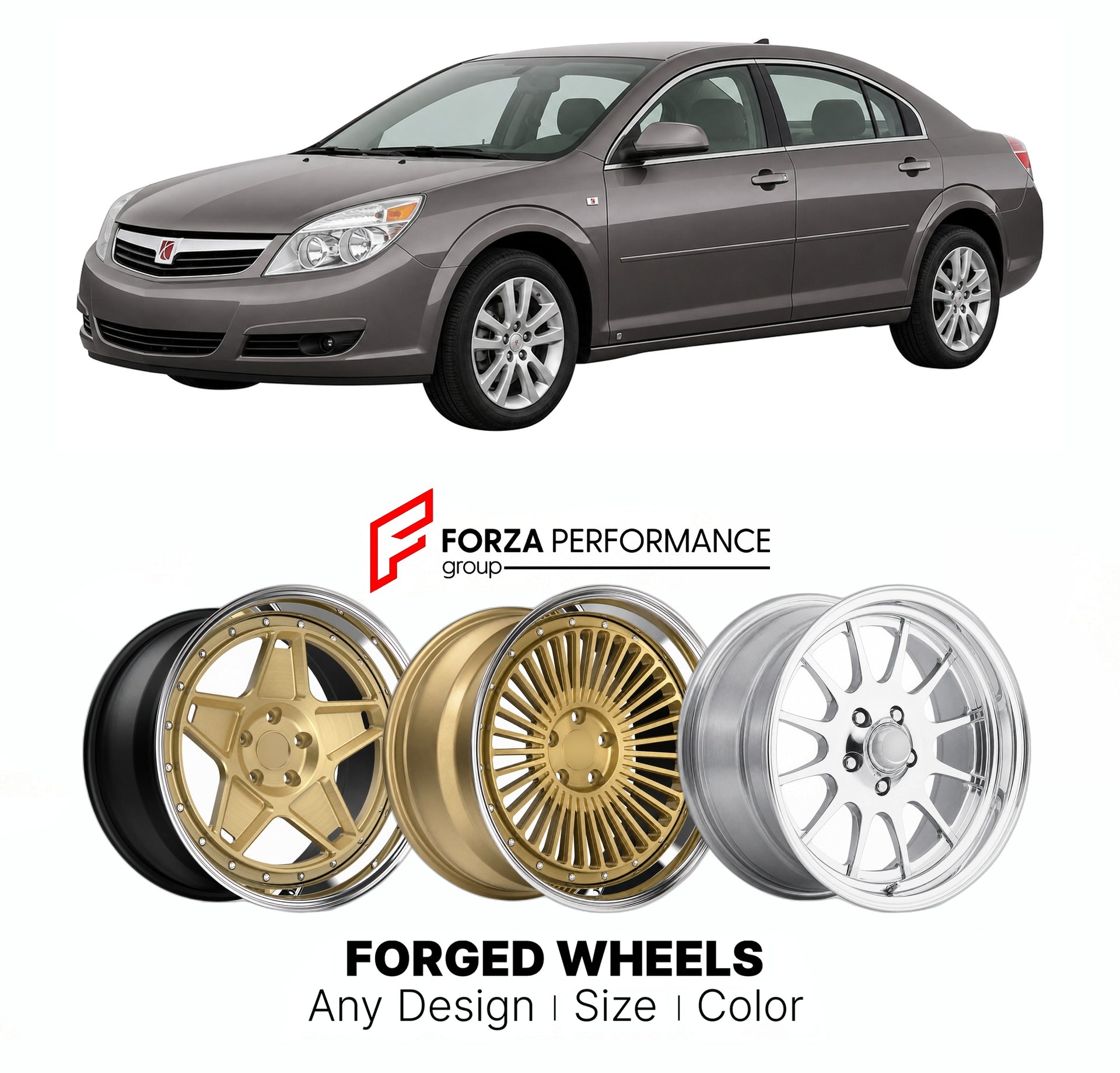 FORGED WHEELS RIMS for SATURN AURA XR 2007 - 2010

Custom forged wheels for Saturn Aura XR 2007 - 2010. Made-to-order monoblock, 2-piece and 3-piece rims in custom sizes, offsets, colors and finishes with guaranteed fitment.

We manufacture premium quality forged wheels rims for Saturn Aura XR 2007 - 2010 in any design, size, color.

THIS WHEEL DESIGN CAN BE CUSTOM-MADE FOR YOUR CAR IN ANY SIZE AND COLOR OPTIONS
Available in monoblock, 2-piece, 3-piece, duoblock, beadlock
3D wheel renderings are provided ac