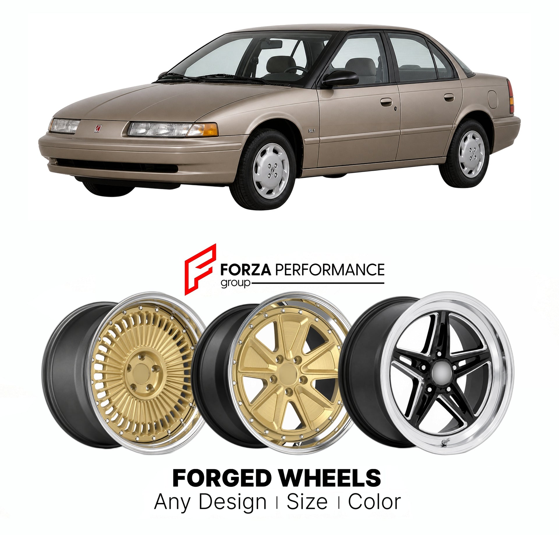 FORGED WHEELS RIMS for SATURN S-SERIES SL1 1991 - 2002

Custom forged wheels for Saturn S-Series SL1 1991 - 2002. Made-to-order monoblock, 2-piece and 3-piece rims in custom sizes, offsets, colors and finishes with guaranteed fitment.

We manufacture premium quality forged wheels rims for Saturn S-Series SL1 1991 - 2002 in any design, size, color.

THIS WHEEL DESIGN CAN BE CUSTOM-MADE FOR YOUR CAR IN ANY SIZE AND COLOR OPTIONS
Available in monoblock, 2-piece, 3-piece, duoblock, beadlock
3D wheel renderings 