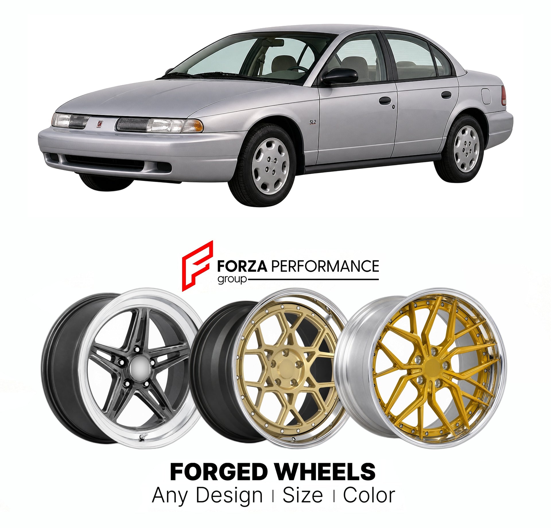 FORGED WHEELS RIMS for SATURN S-SERIES SL2 1991 - 2002

Custom forged wheels for Saturn S-Series SL2 1991 - 2002. Made-to-order monoblock, 2-piece and 3-piece rims in custom sizes, offsets, colors and finishes with guaranteed fitment.

We manufacture premium quality forged wheels rims for Saturn S-Series SL2 1991 - 2002 in any design, size, color.

THIS WHEEL DESIGN CAN BE CUSTOM-MADE FOR YOUR CAR IN ANY SIZE AND COLOR OPTIONS
Available in monoblock, 2-piece, 3-piece, duoblock, beadlock
3D wheel renderings 