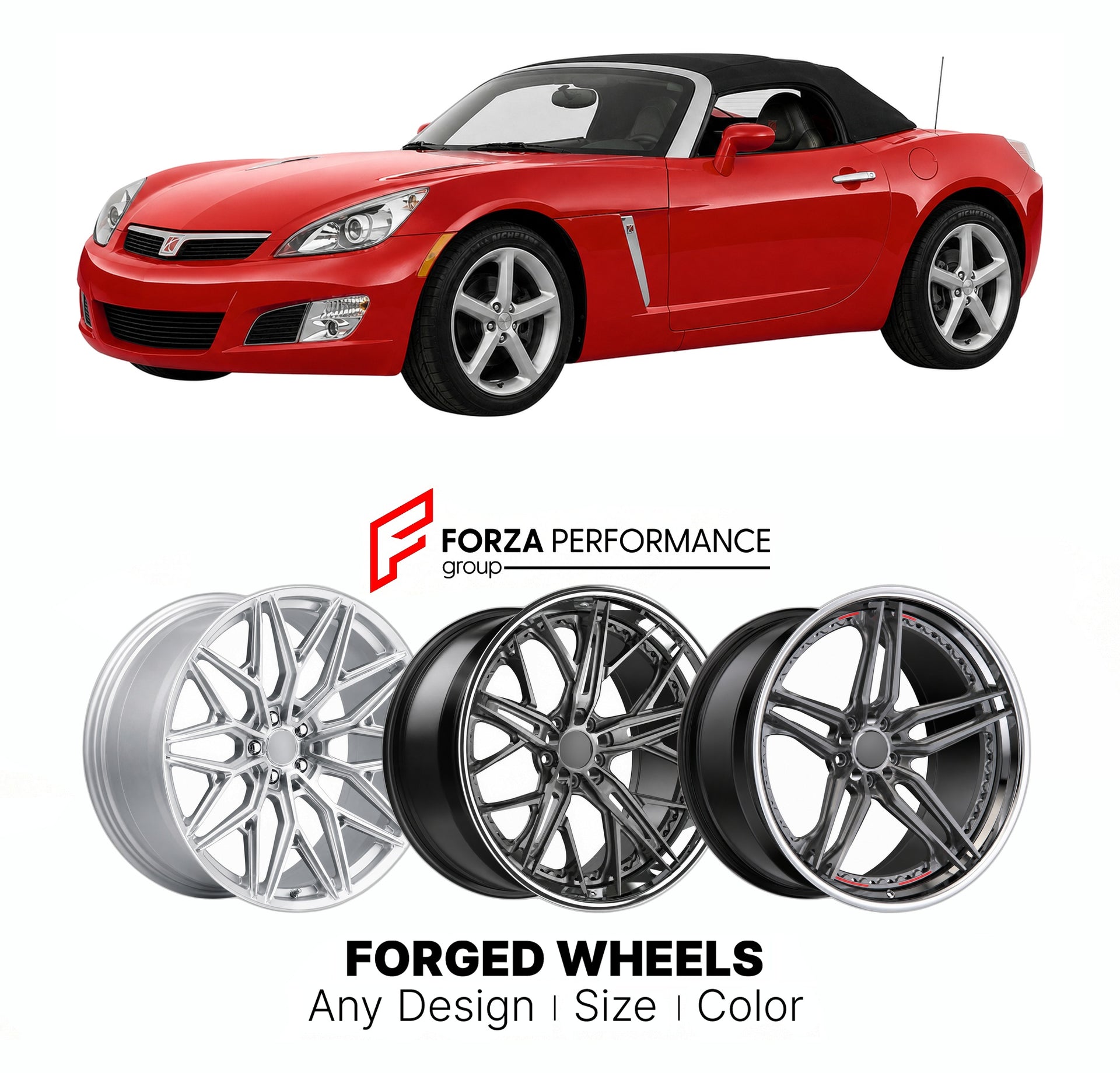 FORGED WHEELS RIMS for SATURN SKY RED LINE 2007 - 2010

Custom forged wheels for Saturn Sky Red Line 2007 - 2010. Made-to-order monoblock, 2-piece and 3-piece rims in custom sizes, offsets, colors and finishes with guaranteed fitment.

We manufacture premium quality forged wheels rims for Saturn Sky Red Line 2007 - 2010 in any design, size, color.

THIS WHEEL DESIGN CAN BE CUSTOM-MADE FOR YOUR CAR IN ANY SIZE AND COLOR OPTIONS
Available in monoblock, 2-piece, 3-piece, duoblock, beadlock
3D wheel renderings 