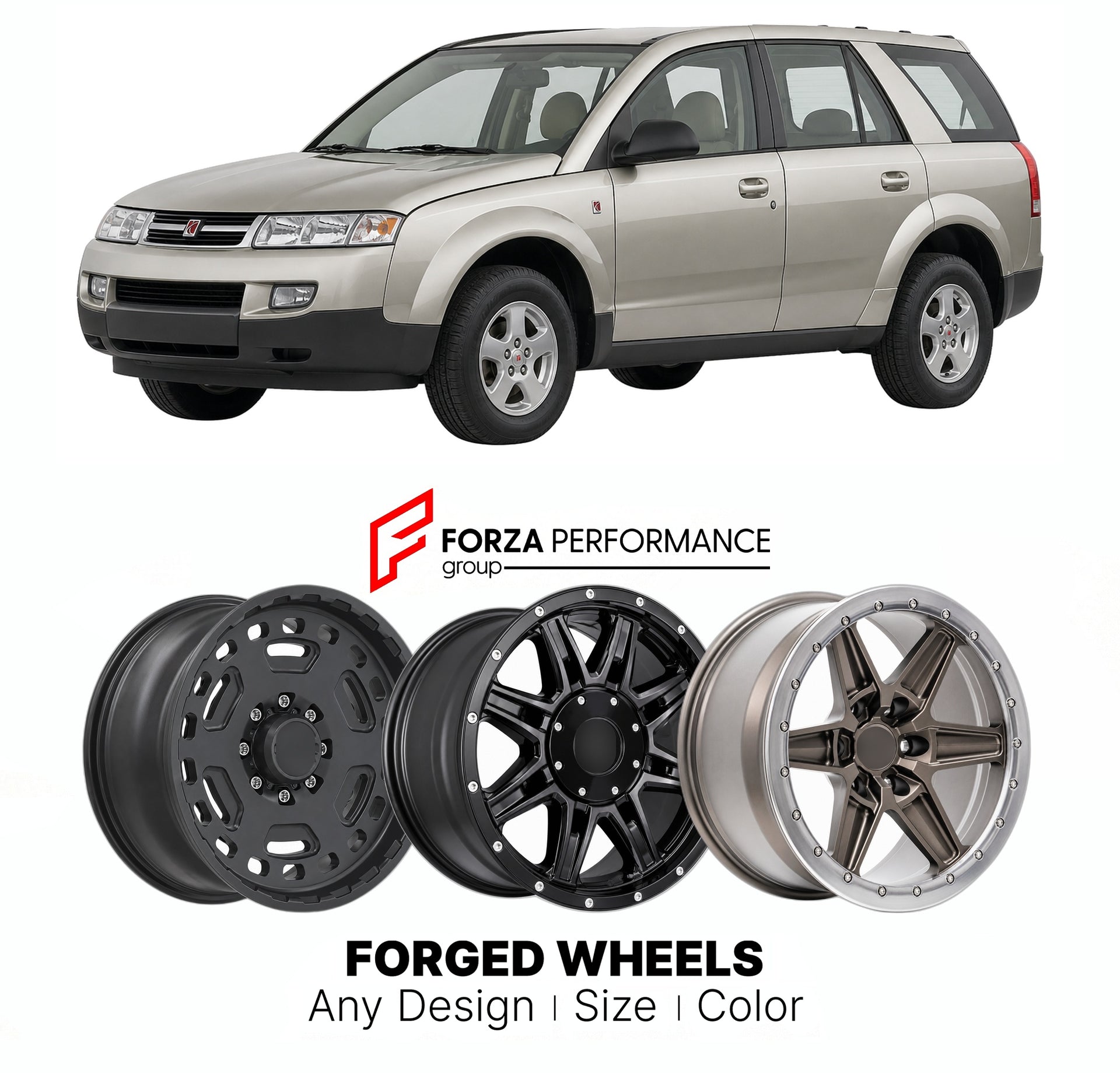FORGED WHEELS RIMS for SATURN VUE 2002 - 2007

Custom forged wheels for Saturn Vue 2002 - 2007. Made-to-order monoblock, 2-piece and 3-piece rims in custom sizes, offsets, colors and finishes with guaranteed fitment.

We manufacture premium quality forged wheels rims for Saturn Vue 2002 - 2007 in any design, size, color.

THIS WHEEL DESIGN CAN BE CUSTOM-MADE FOR YOUR CAR IN ANY SIZE AND COLOR OPTIONS
Available in monoblock, 2-piece, 3-piece, duoblock, beadlock
3D wheel renderings are provided according to t