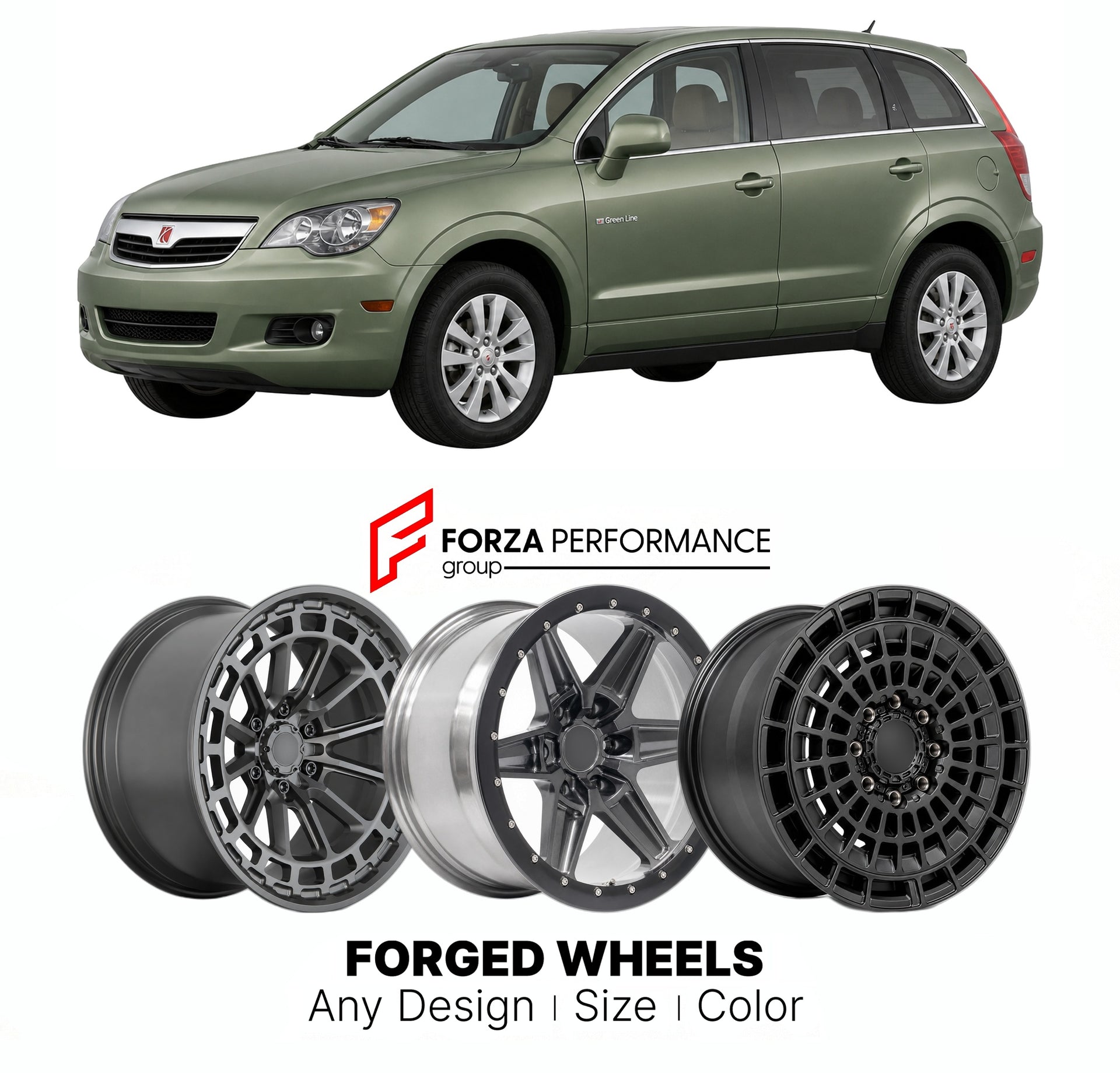 FORGED WHEELS RIMS for SATURN VUE GREEN LINE HYBRID 2002 - 2010

Custom forged wheels for Saturn Vue Green Line Hybrid 2002 - 2010. Made-to-order monoblock, 2-piece and 3-piece rims in custom sizes, offsets, colors and finishes with guaranteed fitment.

We manufacture premium quality forged wheels rims for Saturn Vue Green Line Hybrid 2002 - 2010 in any design, size, color.

THIS WHEEL DESIGN CAN BE CUSTOM-MADE FOR YOUR CAR IN ANY SIZE AND COLOR OPTIONS
Available in monoblock, 2-piece, 3-piece, duoblock, be