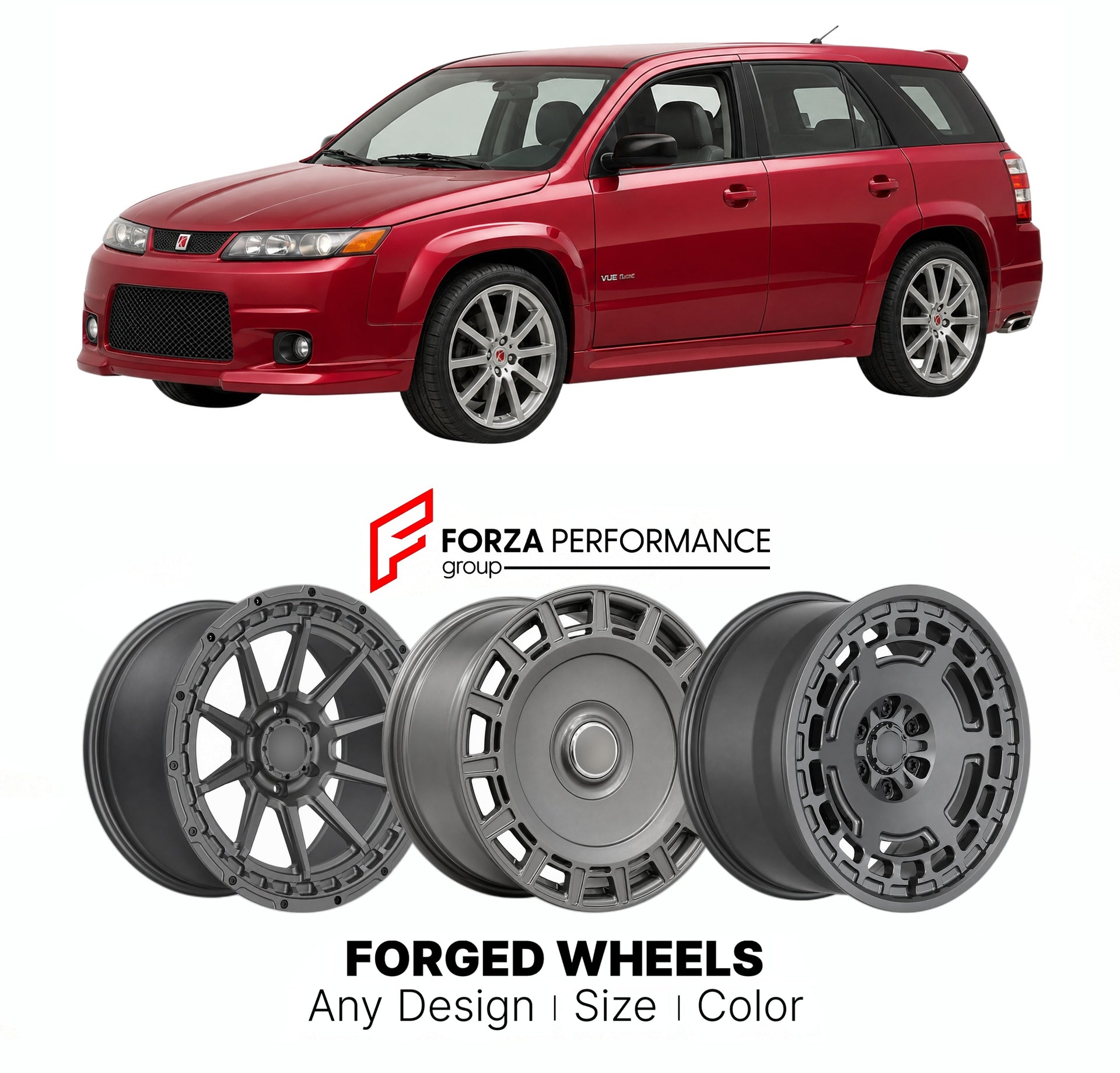 FORGED WHEELS RIMS for SATURN VUE RED LINE 2002 - 2010

Custom forged wheels for Saturn Vue Red Line 2002 - 2010. Made-to-order monoblock, 2-piece and 3-piece rims in custom sizes, offsets, colors and finishes with guaranteed fitment.

We manufacture premium quality forged wheels rims for Saturn Vue Red Line 2002 - 2010 in any design, size, color.

THIS WHEEL DESIGN CAN BE CUSTOM-MADE FOR YOUR CAR IN ANY SIZE AND COLOR OPTIONS
Available in monoblock, 2-piece, 3-piece, duoblock, beadlock
3D wheel renderings 