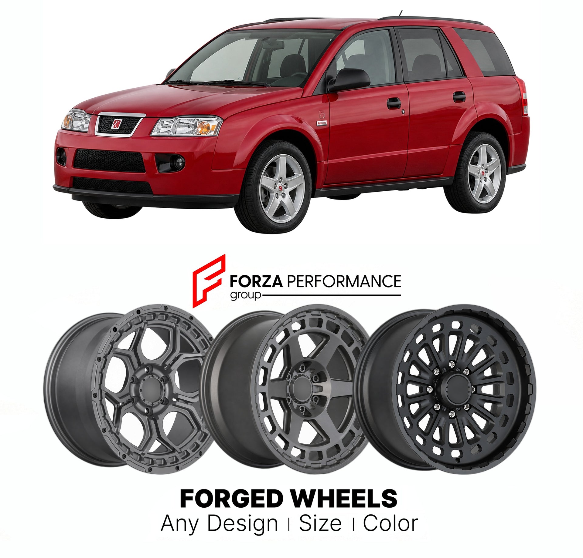 FORGED WHEELS RIMS for SATURN VUE RED LINE 2004 - 2007

Custom forged wheels for Saturn Vue Red Line 2004 - 2007. Made-to-order monoblock, 2-piece and 3-piece rims in custom sizes, offsets, colors and finishes with guaranteed fitment.

We manufacture premium quality forged wheels rims for Saturn Vue Red Line 2004 - 2007 in any design, size, color.

THIS WHEEL DESIGN CAN BE CUSTOM-MADE FOR YOUR CAR IN ANY SIZE AND COLOR OPTIONS
Available in monoblock, 2-piece, 3-piece, duoblock, beadlock
3D wheel renderings 