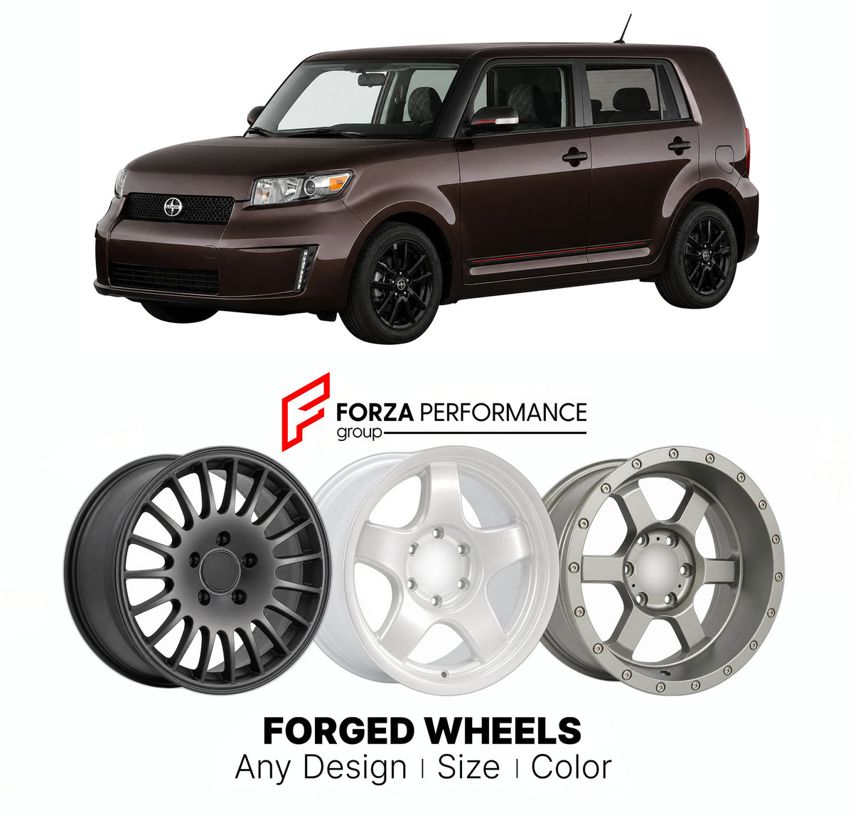 FORGED WHEELS RIMS for SCION XB AGT20 2008 - 2015

Custom forged wheels for Scion XB AGT20 2008 - 2015. Made-to-order monoblock, 2-piece and 3-piece rims in custom sizes, offsets, colors and finishes with guaranteed fitment.

We manufacture premium quality forged wheels rims for Scion XB AGT20 2008 - 2015 in any design, size, color.

JDM WHEEL DESIGNS: our Japanese collection for SUVs and pickups includes designs inspired by Bradley V, Method Race Wheels, Forgiato, Kuhl Racing, Mugen, TRD, Rota, Work Wheels