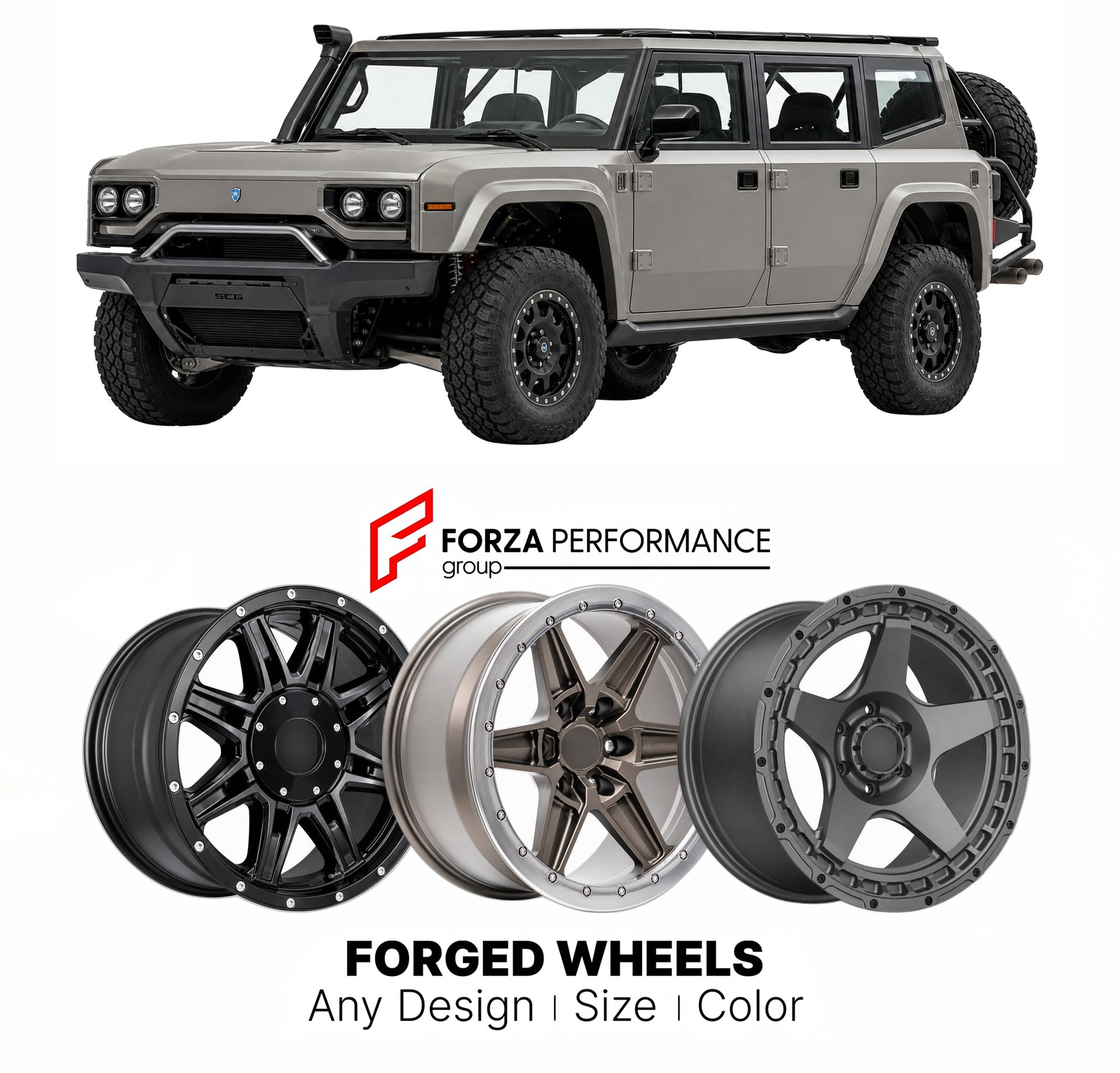 FORGED WHEELS RIMS for SCUDERIA CAMERON GLICKENHAUS BOOT OFF-ROAD PERFORMANCE SUV 2020+

Custom forged wheels for Scuderia Cameron Glickenhaus Boot Off-Road Performance SUV 2020+. Made-to-order monoblock, 2-piece and 3-piece rims in custom sizes, offsets, colors and finishes with guaranteed fitment.

We manufacture premium quality forged wheels rims for Scuderia Cameron Glickenhaus Boot Off-Road Performance SUV 2020+ in any design, size, color.

THIS WHEEL DESIGN CAN BE CUSTOM-MADE FOR YOUR CAR IN ANY SIZE 
