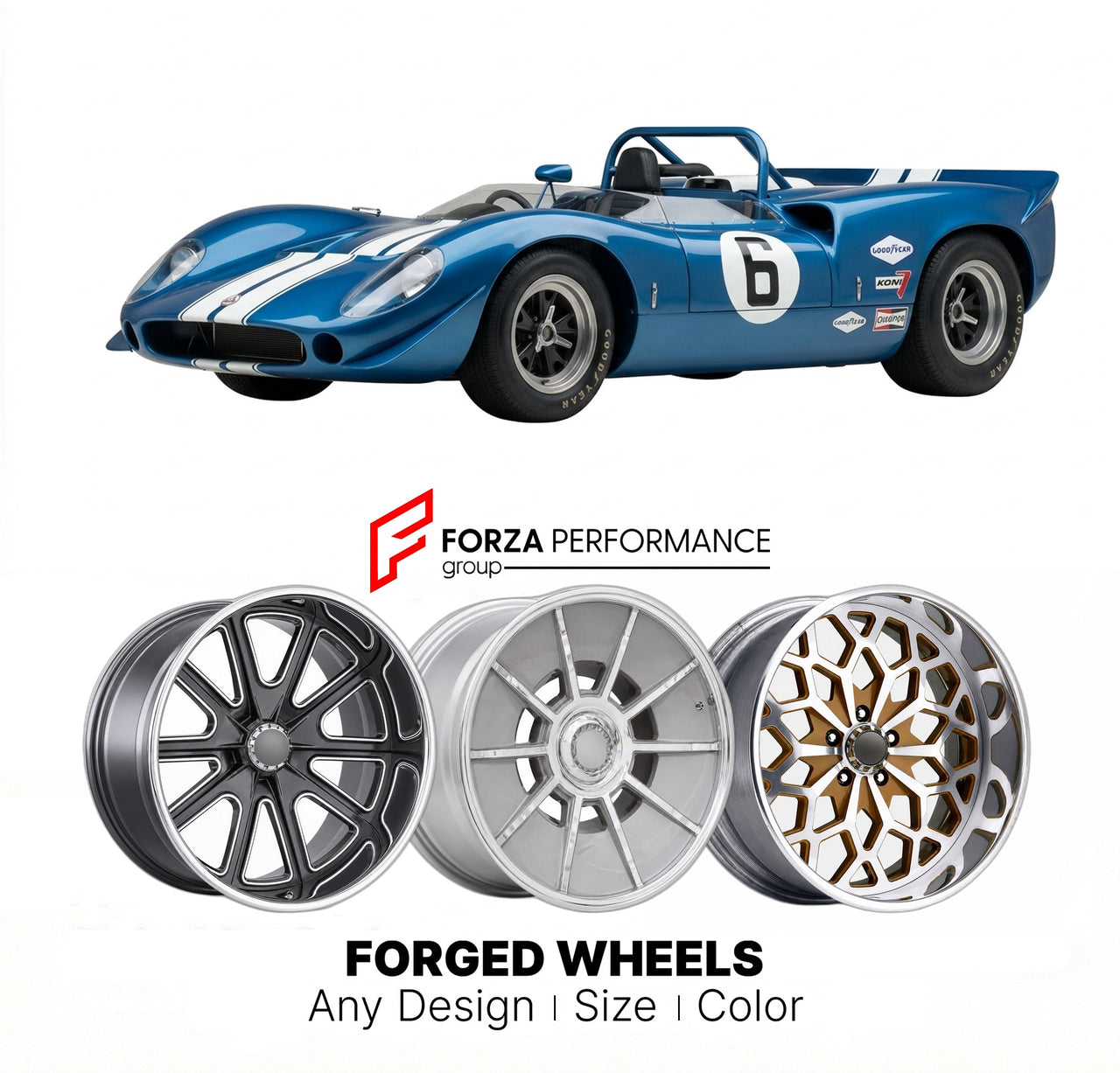 CUSTOM CLASSIC VINTAGE RESTOMOD RETRO OLD SCHOOL FORGED WHEELS RIMS for SHELBY CAN-AM 1967 - 1969
Custom forged wheels for classic American muscle cars. Ideal for restomod builds, vintage restorations, and show cars. Deep dish and retro styling available.

We manufacture premium quality forged wheels rims for Shelby Can-Am 1967 - 1969 in any design, size, color.

THIS WHEEL DESIGN CAN BE CUSTOM-MADE FOR YOUR CAR IN ANY SIZE AND COLOR OPTIONS
Available in monoblock, 2-piece, 3-piece, duoblock, beadlock
3D wh