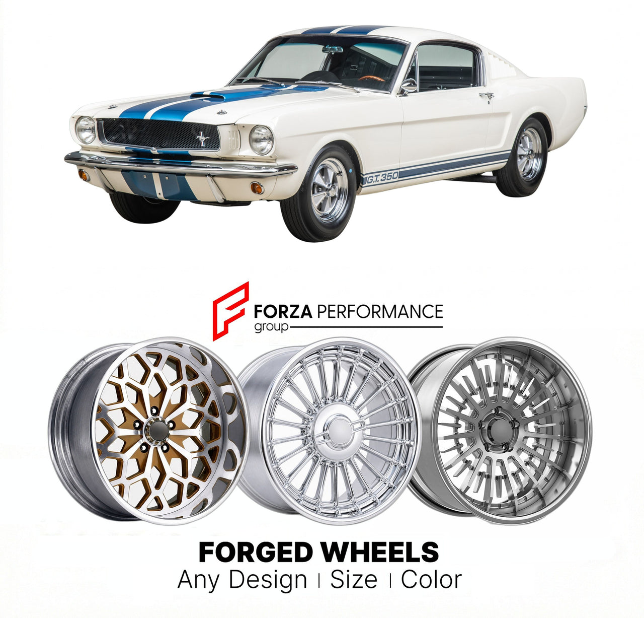CUSTOM CLASSIC VINTAGE RESTOMOD RETRO OLD SCHOOL FORGED WHEELS RIMS for SHELBY GT350 1965 - 1966
Custom forged wheels for classic American muscle cars. Ideal for restomod builds, vintage restorations, and show cars. Deep dish and retro styling available.

We manufacture premium quality forged wheels rims for Shelby GT350 1965 - 1966 in any design, size, color.

THIS WHEEL DESIGN CAN BE CUSTOM-MADE FOR YOUR CAR IN ANY SIZE AND COLOR OPTIONS
Available in monoblock, 2-piece, 3-piece, duoblock, beadlock
3D whee