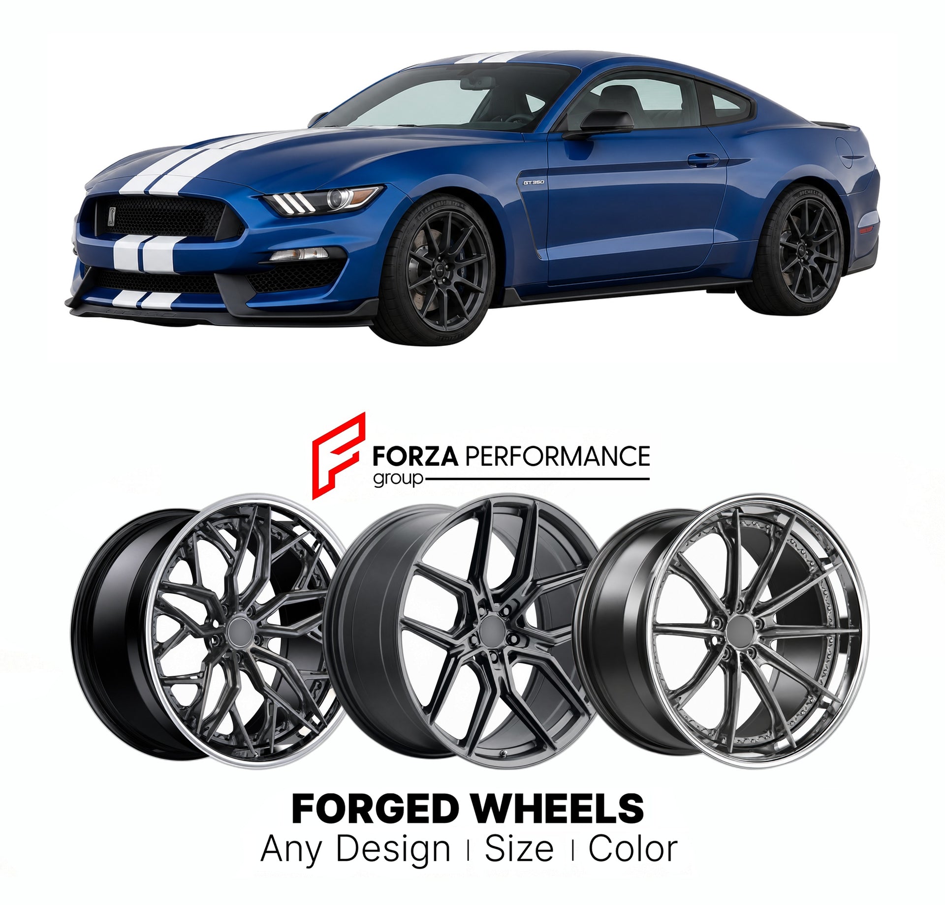 FORGED WHEELS RIMS for SHELBY GT350 MODERN 2015 - 2020

Custom forged wheels for Shelby GT350 Modern 2015 - 2020. Made-to-order monoblock, 2-piece and 3-piece rims in custom sizes, offsets, colors and finishes with guaranteed fitment.

We manufacture premium quality forged wheels rims for Shelby GT350 Modern 2015 - 2020 in any design, size, color.

THIS WHEEL DESIGN CAN BE CUSTOM-MADE FOR YOUR CAR IN ANY SIZE AND COLOR OPTIONS
Available in monoblock, 2-piece, 3-piece, duoblock, beadlock
3D wheel renderings 