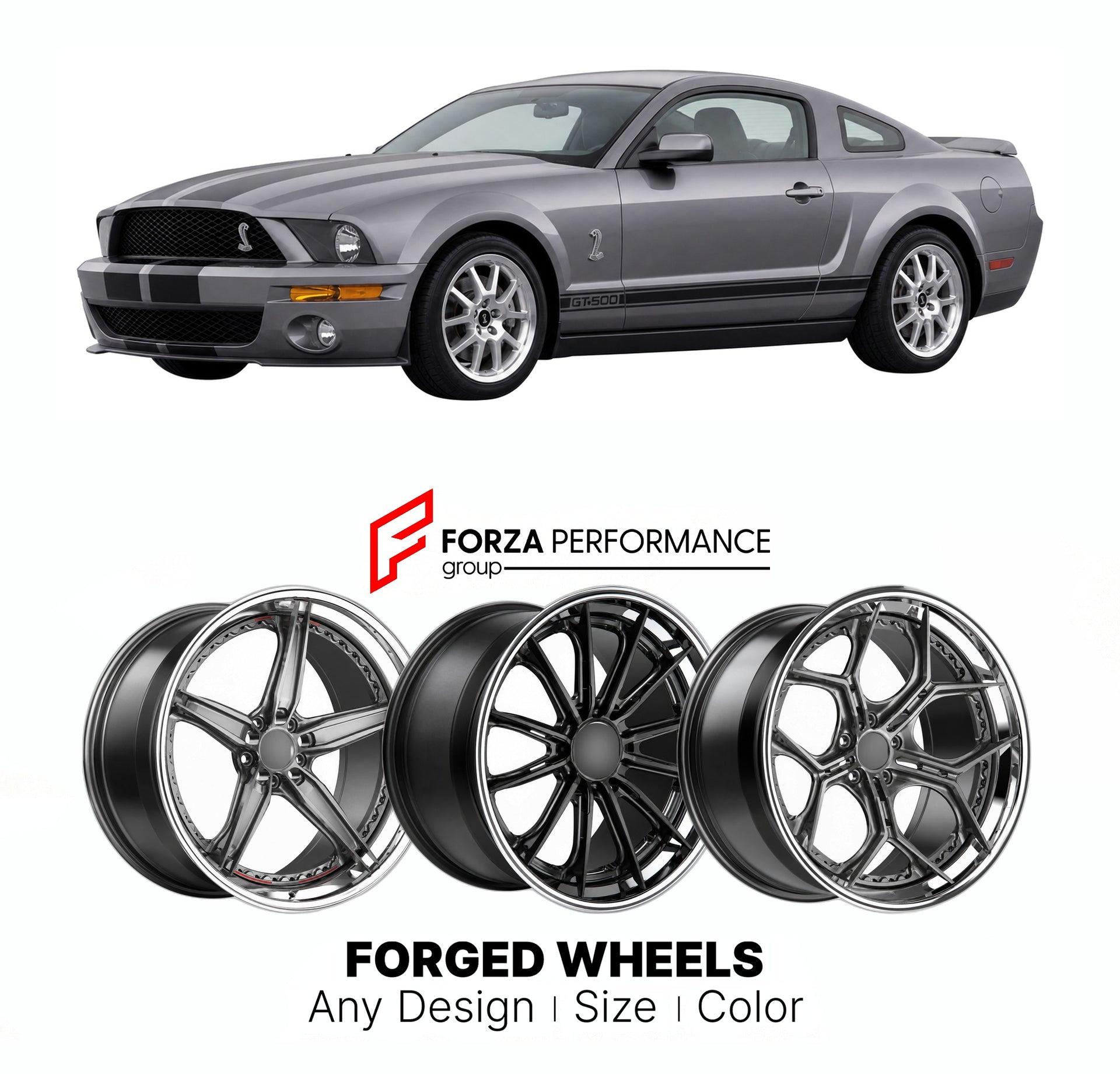 FORGED WHEELS RIMS for SHELBY GT500 GT350 S197 S550 S650 2007+

Custom forged wheels for Shelby GT500 GT350 S197 S550 S650 2007+. Made-to-order monoblock, 2-piece and 3-piece rims in custom sizes, offsets, colors and finishes with guaranteed fitment.

We manufacture premium quality forged wheels rims for Shelby GT500 GT350 S197 S550 S650 2007+ in any design, size, color.

THIS WHEEL DESIGN CAN BE CUSTOM-MADE FOR YOUR CAR IN ANY SIZE AND COLOR OPTIONS
Available in monoblock, 2-piece, 3-piece, duoblock, beadl