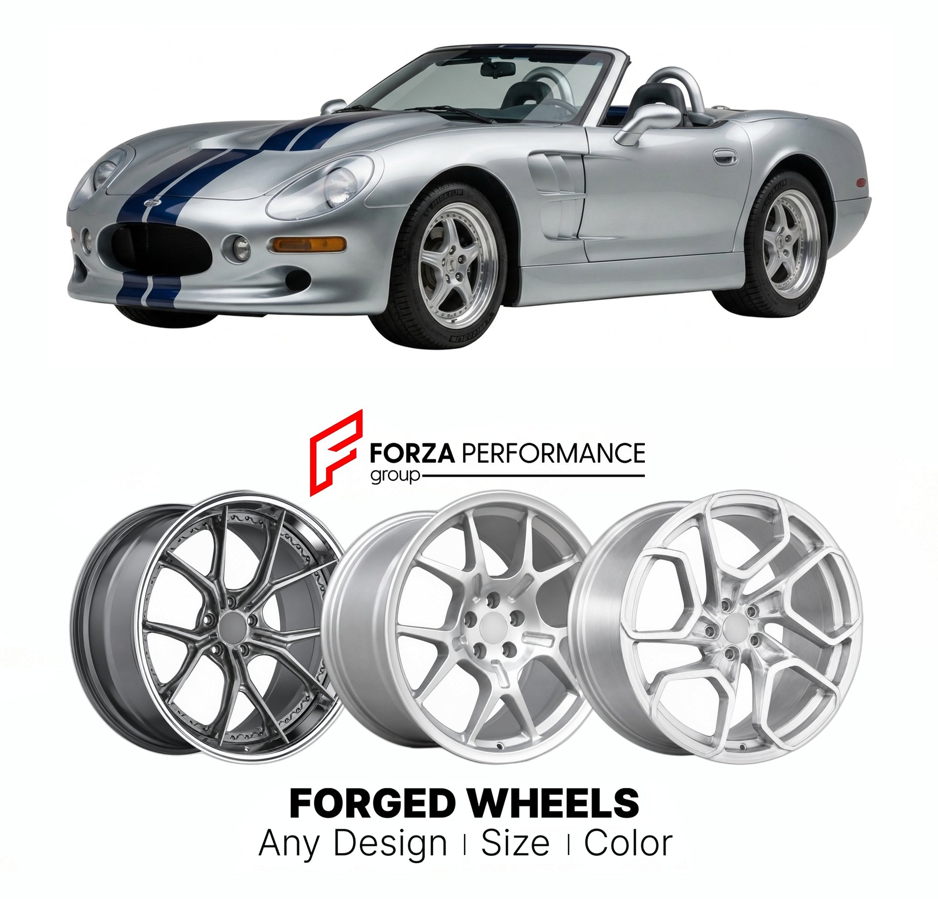 FORGED WHEELS RIMS for SHELBY SERIES 1 1999 - 2005

Custom forged wheels for Shelby Series 1 1999 - 2005. Made-to-order monoblock, 2-piece and 3-piece rims in custom sizes, offsets, colors and finishes with guaranteed fitment.

We manufacture premium quality forged wheels rims for Shelby Series 1 1999 - 2005 in any design, size, color.

THIS WHEEL DESIGN CAN BE CUSTOM-MADE FOR YOUR CAR IN ANY SIZE AND COLOR OPTIONS
Available in monoblock, 2-piece, 3-piece, duoblock, beadlock
3D wheel renderings are provided