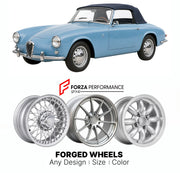 CUSTOM CLASSIC VINTAGE RESTOMOD RETRO OLD SCHOOL FORGED WHEELS RIMS for SIATA SPRING 1967 - 1970

Custom forged wheels for Siata Spring 1967 - 1970. Classic, vintage, restomod wheel designs made to order in custom sizes, offsets, colors and finishes.

We manufacture premium quality forged wheels rims for Siata Spring 1967 - 1970 in any design, size, color.

THIS WHEEL DESIGN CAN BE CUSTOM-MADE FOR YOUR CAR IN ANY SIZE AND COLOR OPTIONS
Available in monoblock, 2-piece, 3-piece, duoblock, beadlock
3D wheel re