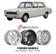 CUSTOM CLASSIC VINTAGE RESTOMOD RETRO OLD SCHOOL FORGED WHEELS RIMS for SIMCA 1300 1500 1963 - 1966

Custom forged wheels for Simca 1300 1500 1963 - 1966. Classic, vintage, restomod wheel designs made to order in custom sizes, offsets, colors and finishes.

We manufacture premium quality forged wheels rims for Simca 1300 1500 1963 - 1966 in any design, size, color.

THIS WHEEL DESIGN CAN BE CUSTOM-MADE FOR YOUR CAR IN ANY SIZE AND COLOR OPTIONS
Available in monoblock, 2-piece, 3-piece, duoblock, beadlock
3D