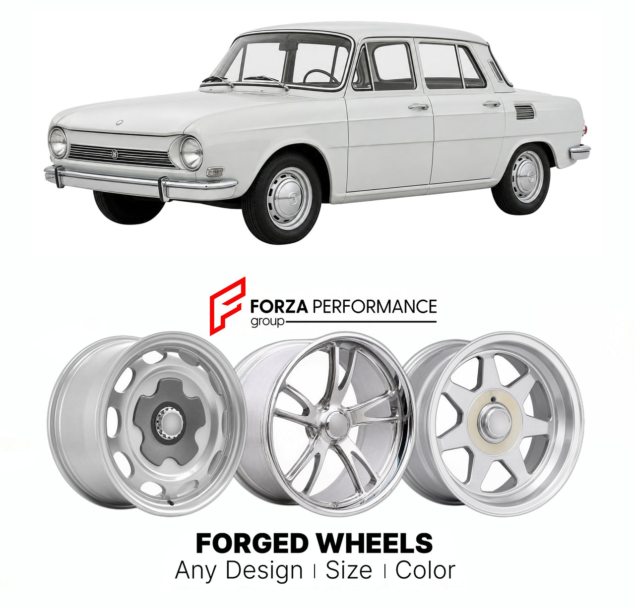 CUSTOM CLASSIC VINTAGE RESTOMOD RETRO OLD SCHOOL FORGED WHEELS RIMS for SKODA 1000 MB TYPE 990 1964 - 1969

Custom forged wheels for Skoda 1000 MB Type 990 1964 - 1969. Classic, vintage, restomod wheel designs made to order in custom sizes, offsets, colors and finishes.

We manufacture premium quality forged wheels rims for Skoda 1000 MB Type 990 1964 - 1969 in any design, size, color.

THIS WHEEL DESIGN CAN BE CUSTOM-MADE FOR YOUR CAR IN ANY SIZE AND COLOR OPTIONS
Available in monoblock, 2-piece, 3-piece, 