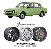 CUSTOM CLASSIC VINTAGE RESTOMOD RETRO OLD SCHOOL FORGED WHEELS RIMS for SKODA 105 120 125 1976 - 1990

Custom forged wheels for Skoda 105 120 125 1976 - 1990. Classic, vintage, restomod wheel designs made to order in custom sizes, offsets, colors and finishes.

We manufacture premium quality forged wheels rims for Skoda 105 120 125 1976 - 1990 in any design, size, color.

THIS WHEEL DESIGN CAN BE CUSTOM-MADE FOR YOUR CAR IN ANY SIZE AND COLOR OPTIONS
Available in monoblock, 2-piece, 3-piece, duoblock, beadl