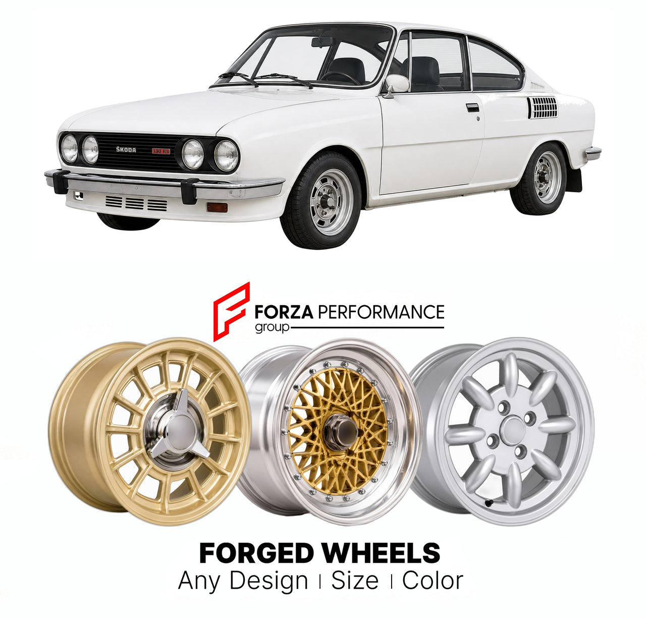 CUSTOM CLASSIC VINTAGE RESTOMOD RETRO OLD SCHOOL FORGED WHEELS RIMS for SKODA 130 RS TYPE 735 1975 - 1981

Custom forged wheels for Skoda 130 RS Type 735 1975 - 1981. Classic, vintage, restomod wheel designs made to order in custom sizes, offsets, colors and finishes.

We manufacture premium quality forged wheels rims for Skoda 130 RS Type 735 1975 - 1981 in any design, size, color.

THIS WHEEL DESIGN CAN BE CUSTOM-MADE FOR YOUR CAR IN ANY SIZE AND COLOR OPTIONS
Available in monoblock, 2-piece, 3-piece, duo