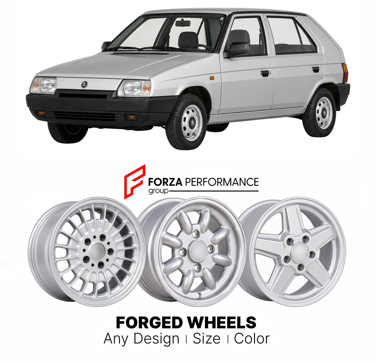 CUSTOM CLASSIC VINTAGE RESTOMOD RETRO OLD SCHOOL FORGED WHEELS RIMS for SKODA FAVORIT TYPE 781 1987 - 1995

Custom forged wheels for Skoda Favorit Type 781 1987 - 1995. Classic, vintage, restomod wheel designs made to order in custom sizes, offsets, colors and finishes.

We manufacture premium quality forged wheels rims for Skoda Favorit Type 781 1987 - 1995 in any design, size, color.

THIS WHEEL DESIGN CAN BE CUSTOM-MADE FOR YOUR CAR IN ANY SIZE AND COLOR OPTIONS
Available in monoblock, 2-piece, 3-piece, 