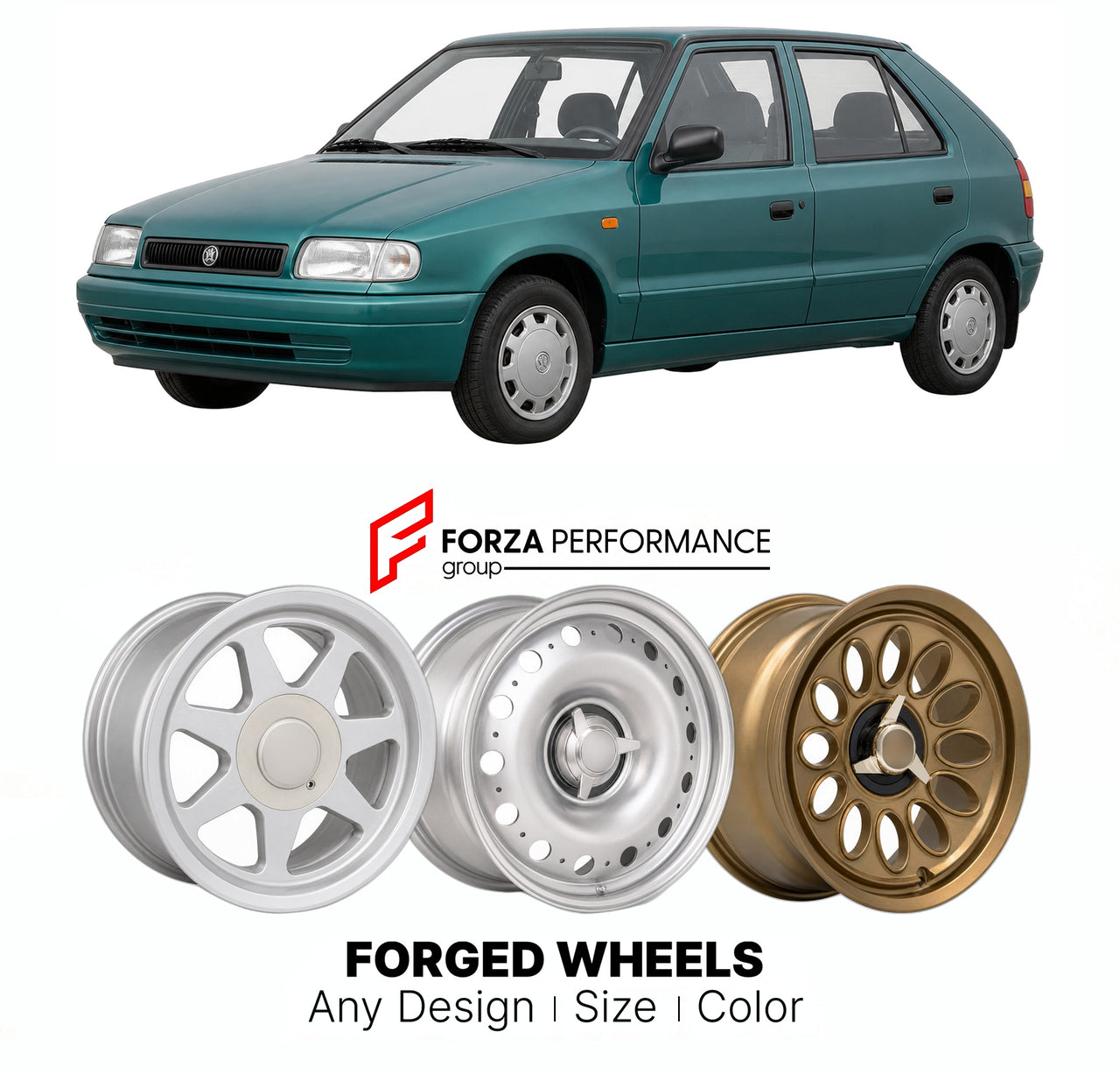 CUSTOM CLASSIC VINTAGE RESTOMOD RETRO OLD SCHOOL FORGED WHEELS RIMS for SKODA FELICIA TYPE 791 1994 - 2001

Custom forged wheels for Skoda Felicia Type 791 1994 - 2001. Classic, vintage, restomod wheel designs made to order in custom sizes, offsets, colors and finishes.

We manufacture premium quality forged wheels rims for Skoda Felicia Type 791 1994 - 2001 in any design, size, color.

THIS WHEEL DESIGN CAN BE CUSTOM-MADE FOR YOUR CAR IN ANY SIZE AND COLOR OPTIONS
Available in monoblock, 2-piece, 3-piece, 