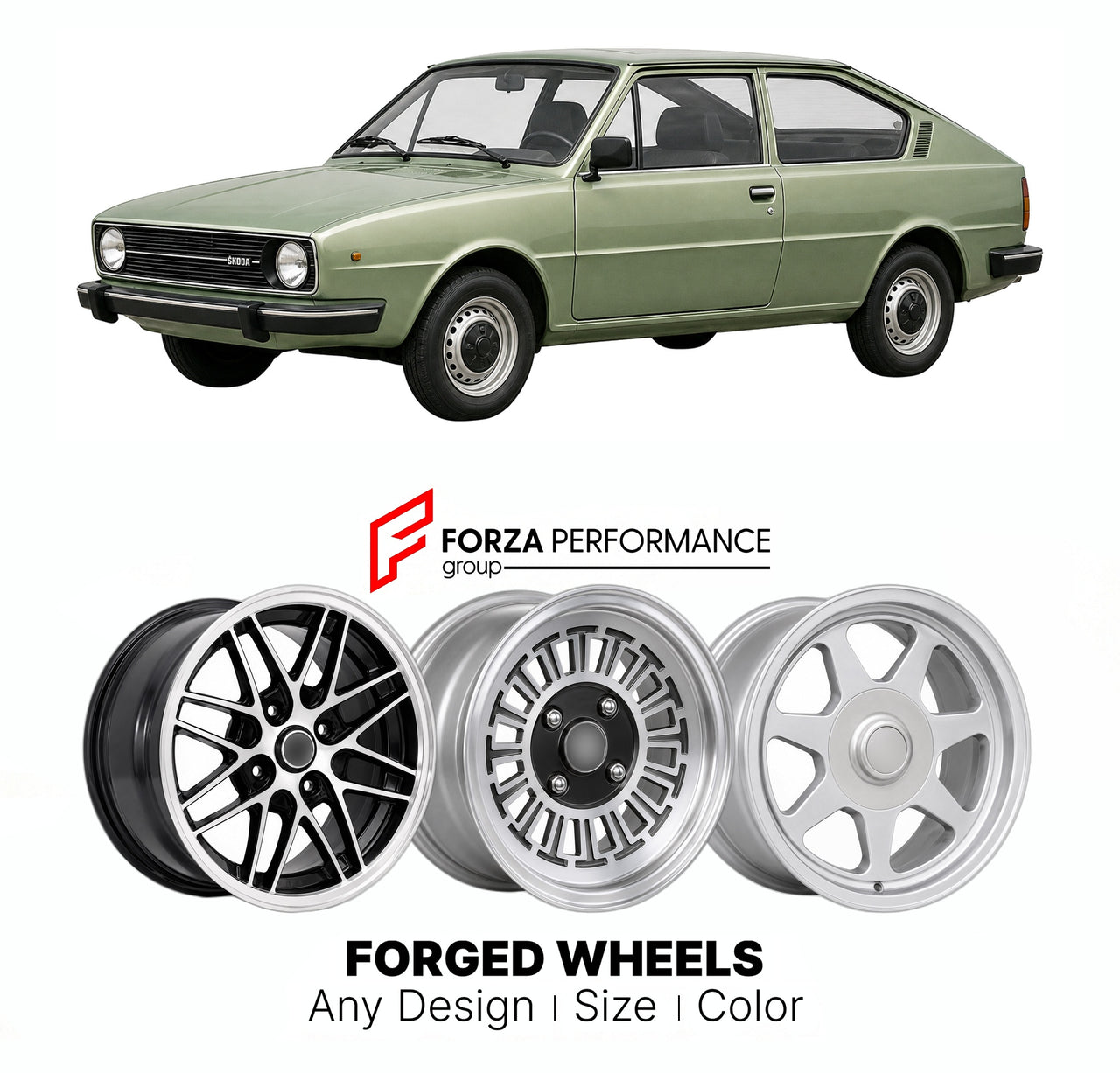 CUSTOM CLASSIC VINTAGE RESTOMOD RETRO OLD SCHOOL FORGED WHEELS RIMS for SKODA RAPID TYPE 743 1984 - 1990

Custom forged wheels for Skoda Rapid Type 743 1984 - 1990. Classic, vintage, restomod wheel designs made to order in custom sizes, offsets, colors and finishes.

We manufacture premium quality forged wheels rims for Skoda Rapid Type 743 1984 - 1990 in any design, size, color.

THIS WHEEL DESIGN CAN BE CUSTOM-MADE FOR YOUR CAR IN ANY SIZE AND COLOR OPTIONS
Available in monoblock, 2-piece, 3-piece, duoblo