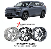 Custom forged wheels for Skyworth EV6 K 2021+. Made-to-order monoblock, 2-piece and 3-piece wheels in custom sizes, offsets, colors and finishes with guaranteed vehicle fitment.

We manufacture premium quality forged wheels rims for Skyworth EV6 K 2021+ in any design, size, color.

THIS WHEEL DESIGN CAN BE CUSTOM-MADE FOR YOUR CAR IN ANY SIZE AND COLOR OPTIONS
Available in monoblock, 2-piece, 3-piece, duoblock, beadlock
3D wheel renderings are provided according to the exact dimensions and specifications re