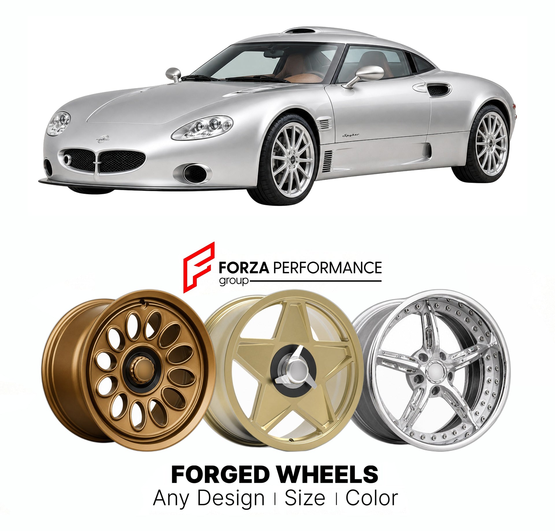 CUSTOM CLASSIC VINTAGE RESTOMOD RETRO OLD SCHOOL FORGED WHEELS RIMS for SPYKER C8 2000 - 2009

Custom forged wheels for Spyker C8 2000 - 2009. Classic, vintage, restomod wheel designs made to order in custom sizes, offsets, colors and finishes.

We manufacture premium quality forged wheels rims for Spyker C8 2000 - 2009 in any design, size, color.

THIS WHEEL DESIGN CAN BE CUSTOM-MADE FOR YOUR CAR IN ANY SIZE AND COLOR OPTIONS
Available in monoblock, 2-piece, 3-piece, duoblock, beadlock
3D wheel renderings 