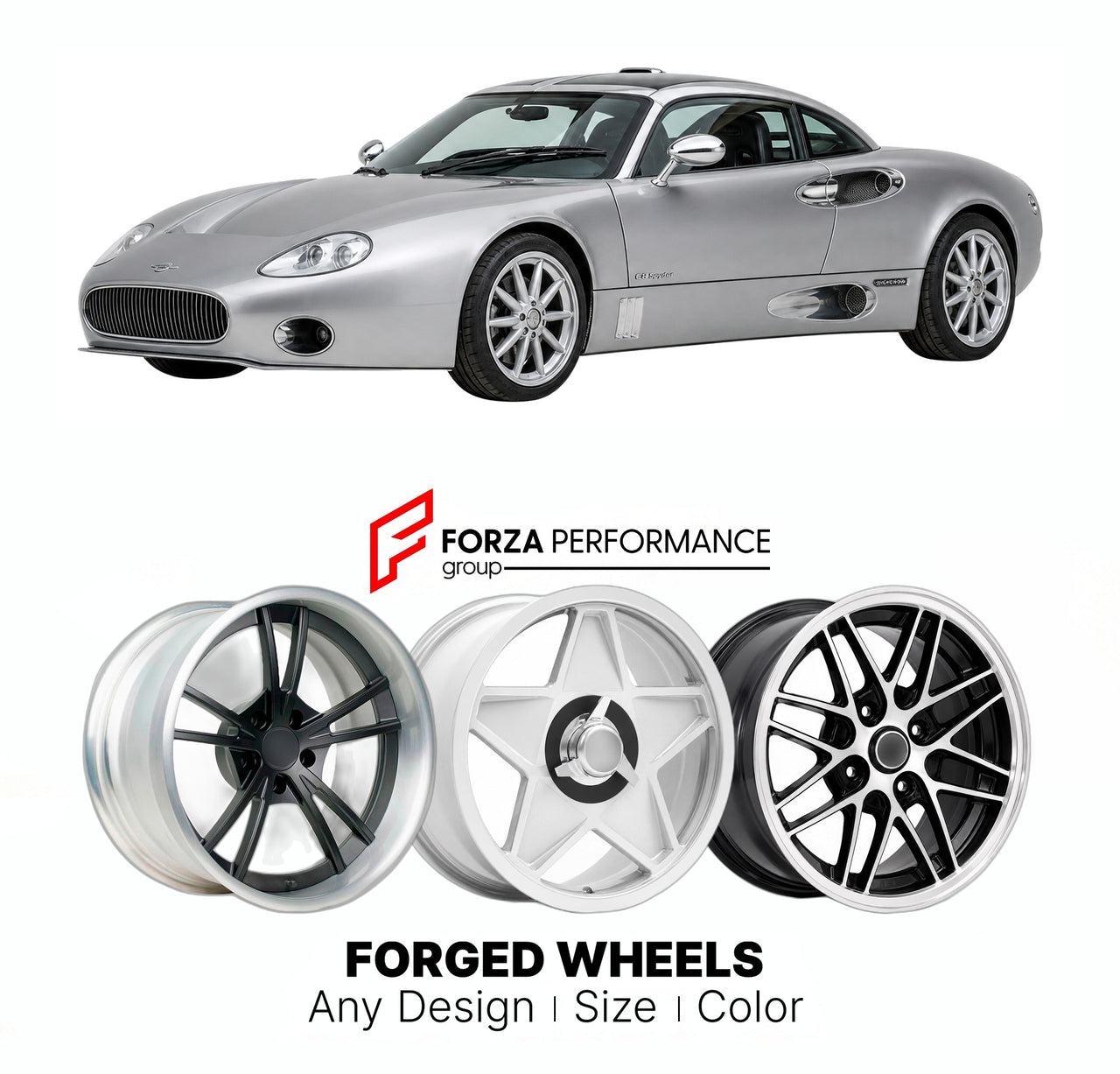 CUSTOM CLASSIC VINTAGE RESTOMOD RETRO OLD SCHOOL FORGED WHEELS RIMS for SPYKER C8 2000 - 2012

Custom forged wheels for Spyker C8 2000 - 2012. Classic, vintage, restomod wheel designs made to order in custom sizes, offsets, colors and finishes.

We manufacture premium quality forged wheels rims for Spyker C8 2000 - 2012 in any design, size, color.

THIS WHEEL DESIGN CAN BE CUSTOM-MADE FOR YOUR CAR IN ANY SIZE AND COLOR OPTIONS
Available in monoblock, 2-piece, 3-piece, duoblock, beadlock
3D wheel renderings 