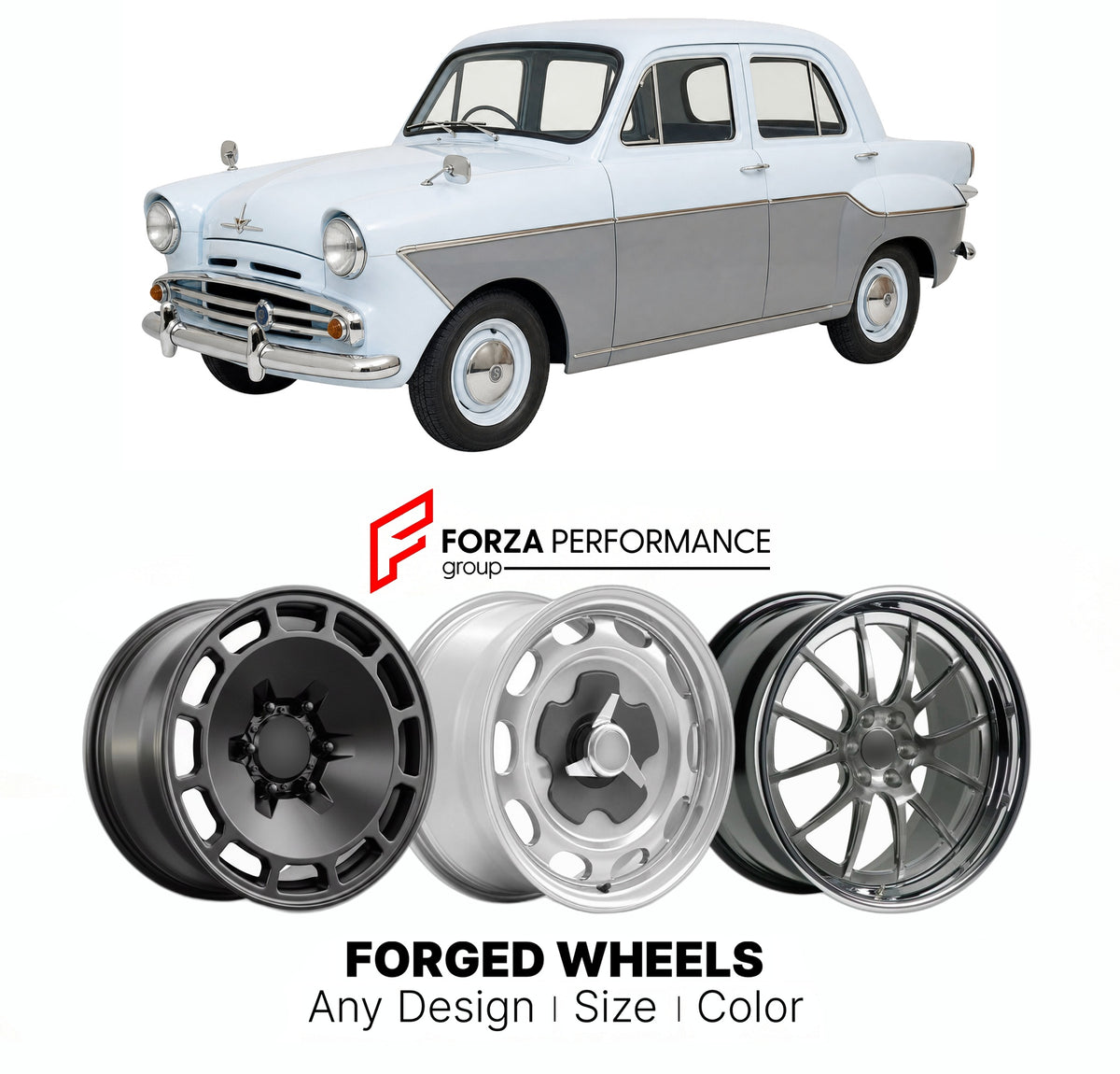 CUSTOM CLASSIC VINTAGE RESTOMOD RETRO OLD SCHOOL FORGED WHEELS RIMS for STANDARD EIGHT TEN PENNANT 1953 - 1961

Custom forged wheels for Standard Eight Ten Pennant 1953 - 1961. Classic, vintage, restomod wheel designs made to order in custom sizes, offsets, colors and finishes.

We manufacture premium quality forged wheels rims for Standard Eight Ten Pennant 1953 - 1961 in any design, size, color.

THIS WHEEL DESIGN CAN BE CUSTOM-MADE FOR YOUR CAR IN ANY SIZE AND COLOR OPTIONS
Available in monoblock, 2-piec