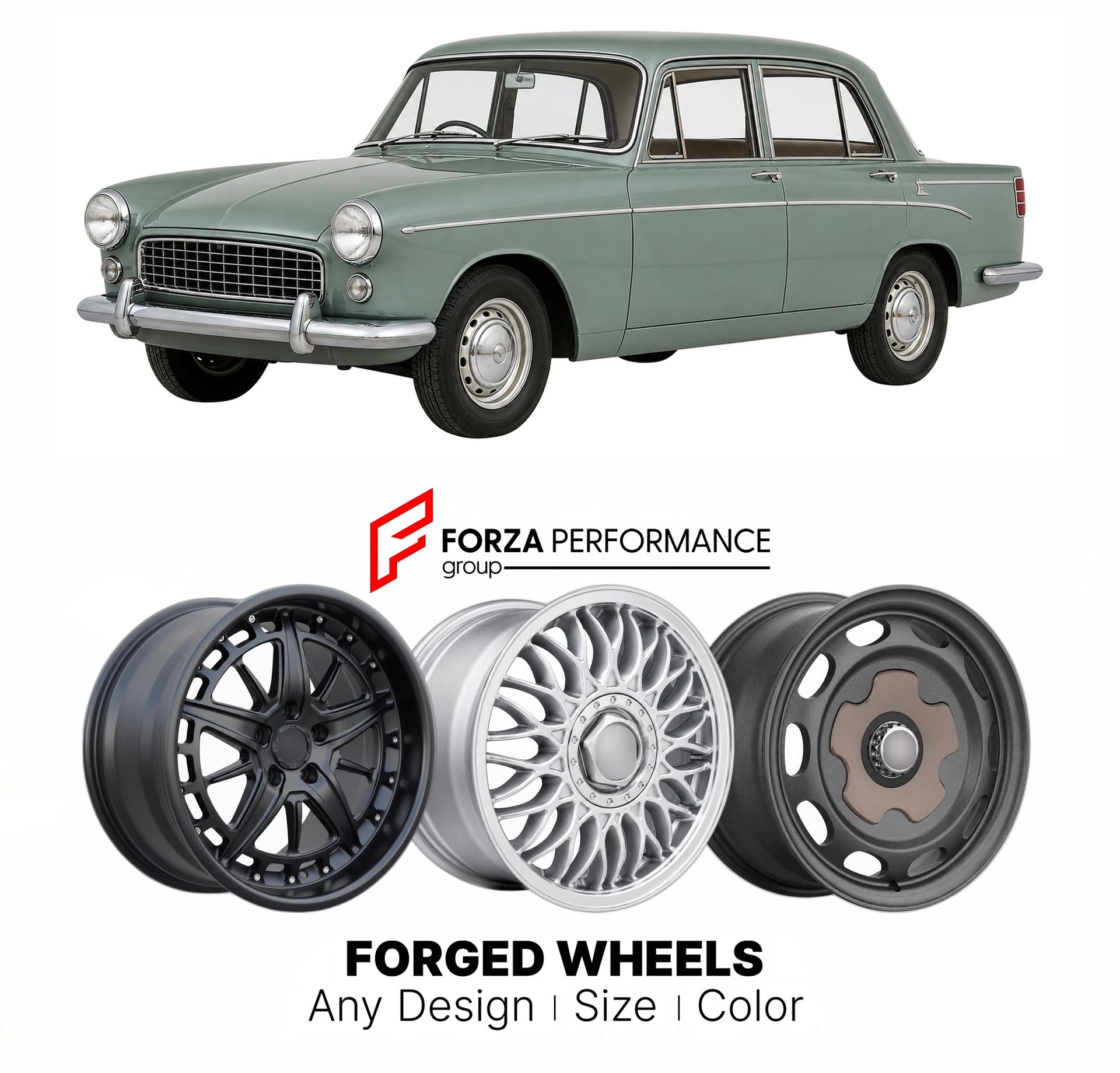 CUSTOM CLASSIC VINTAGE RESTOMOD RETRO OLD SCHOOL FORGED WHEELS RIMS for STANDARD VANGUARD PHASE I-III VIGNALE 1947 - 1963

Custom forged wheels for Standard Vanguard Phase I-III Vignale 1947 - 1963. Classic, vintage, restomod wheel designs made to order in custom sizes, offsets, colors and finishes.

We manufacture premium quality forged wheels rims for Standard Vanguard Phase I-III Vignale 1947 - 1963 in any design, size, color.

THIS WHEEL DESIGN CAN BE CUSTOM-MADE FOR YOUR CAR IN ANY SIZE AND COLOR OPTIO