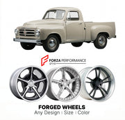 CUSTOM CLASSIC VINTAGE RESTOMOD RETRO OLD SCHOOL FORGED WHEELS RIMS for STUDEBAKER TRANSTAR 1959 - 1964
Custom forged wheels for classic American muscle cars. Ideal for restomod builds, vintage restorations, and show cars. Deep dish and retro styling available.

We manufacture premium quality forged wheels rims for Studebaker Transtar 1959 - 1964 in any design, size, color.

THIS WHEEL DESIGN CAN BE CUSTOM-MADE FOR YOUR CAR IN ANY SIZE AND COLOR OPTIONS
Available in monoblock, 2-piece, 3-piece, duoblock, be