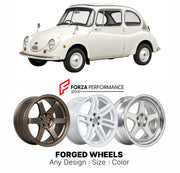 CUSTOM CLASSIC VINTAGE RESTOMOD RETRO OLD SCHOOL FORGED WHEELS RIMS for SUBARU 360 K111 1958 - 1971

Custom forged wheels for Subaru 360 K111 1958 - 1971. Classic, vintage, restomod and retro JDM wheel designs made to order in custom sizes, offsets, colors and finishes with guaranteed fitment.

We manufacture premium quality forged wheels rims for Subaru 360 K111 1958 - 1971 in any design, size, color.

JDM WHEEL DESIGNS: our Japanese collection for hatchbacks, kei cars and MPVs includes designs inspired by