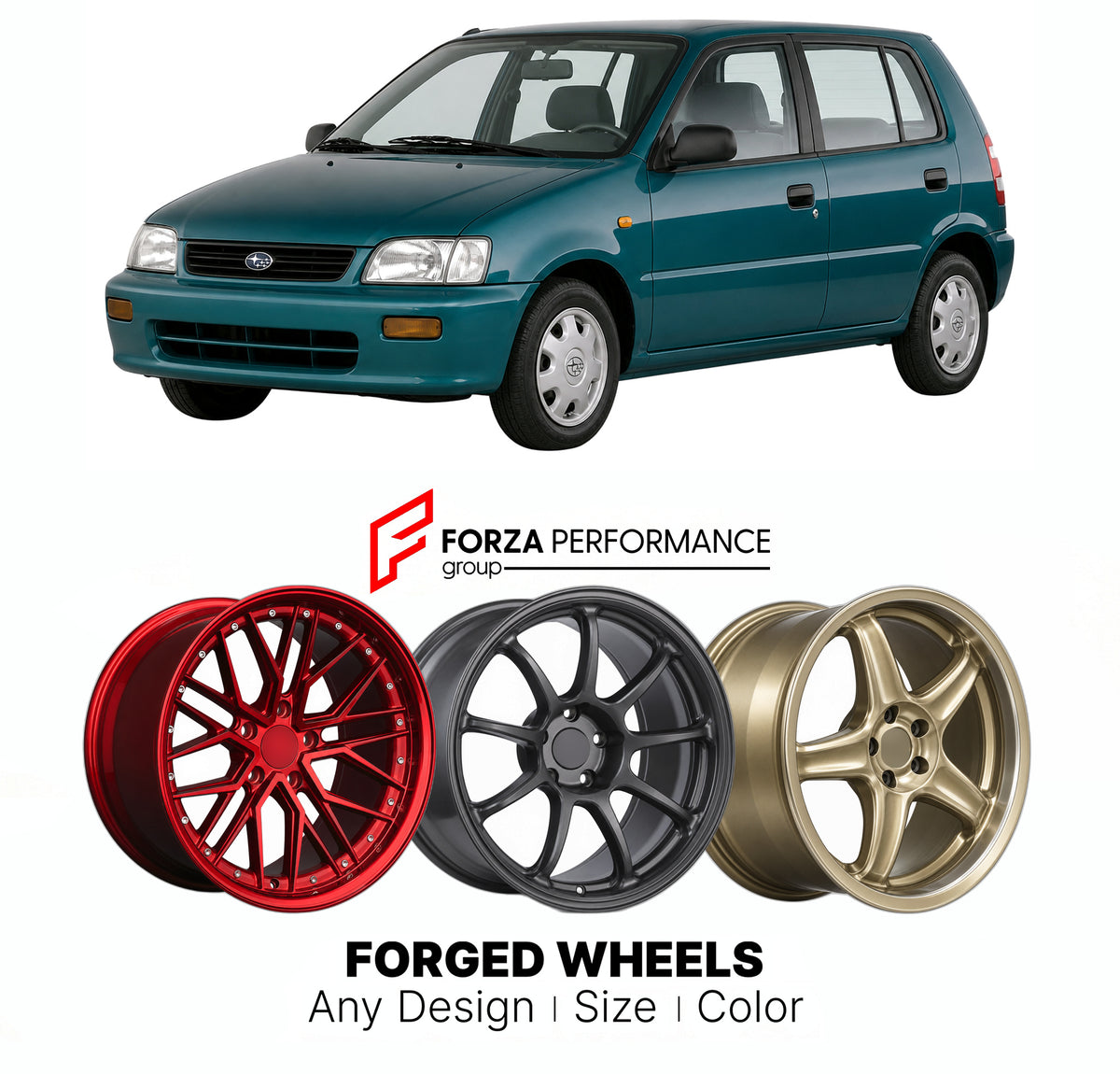 CUSTOM CLASSIC VINTAGE RESTOMOD RETRO OLD SCHOOL FORGED WHEELS RIMS for SUBARU JUSTY JMA JDA 1994 - 2003

Custom forged wheels for Subaru Justy JMA JDA 1994 - 2003. Classic, vintage, restomod and retro JDM wheel designs made to order in custom sizes, offsets, colors and finishes with guaranteed fitment.

We manufacture premium quality forged wheels rims for Subaru Justy JMA JDA 1994 - 2003 in any design, size, color.

JDM WHEEL DESIGNS: our Japanese collection for hatchbacks, kei cars and MPVs includes desi