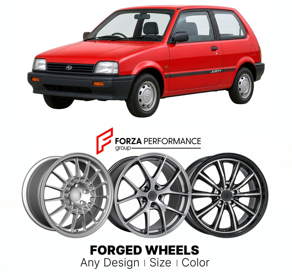 CUSTOM CLASSIC VINTAGE RESTOMOD RETRO OLD SCHOOL FORGED WHEELS RIMS for SUBARU JUSTY KA 1984 - 1994

Custom forged wheels for Subaru Justy KA 1984 - 1994. Classic, vintage, restomod and retro JDM wheel designs made to order in custom sizes, offsets, colors and finishes with guaranteed fitment.

We manufacture premium quality forged wheels rims for Subaru Justy KA 1984 - 1994 in any design, size, color.

JDM WHEEL DESIGNS: our Japanese collection for hatchbacks, kei cars and MPVs includes designs inspired by